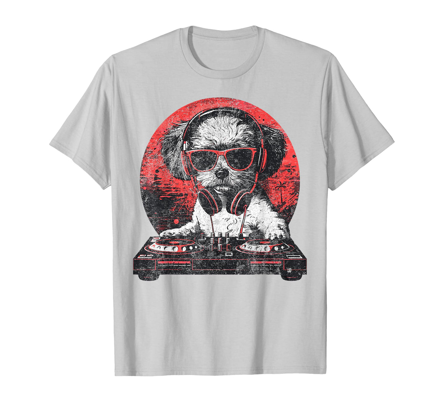 Funny Retro Cool House DJ Shih Tzu Dog Disco Headphone Tech Men Women T-Shirt