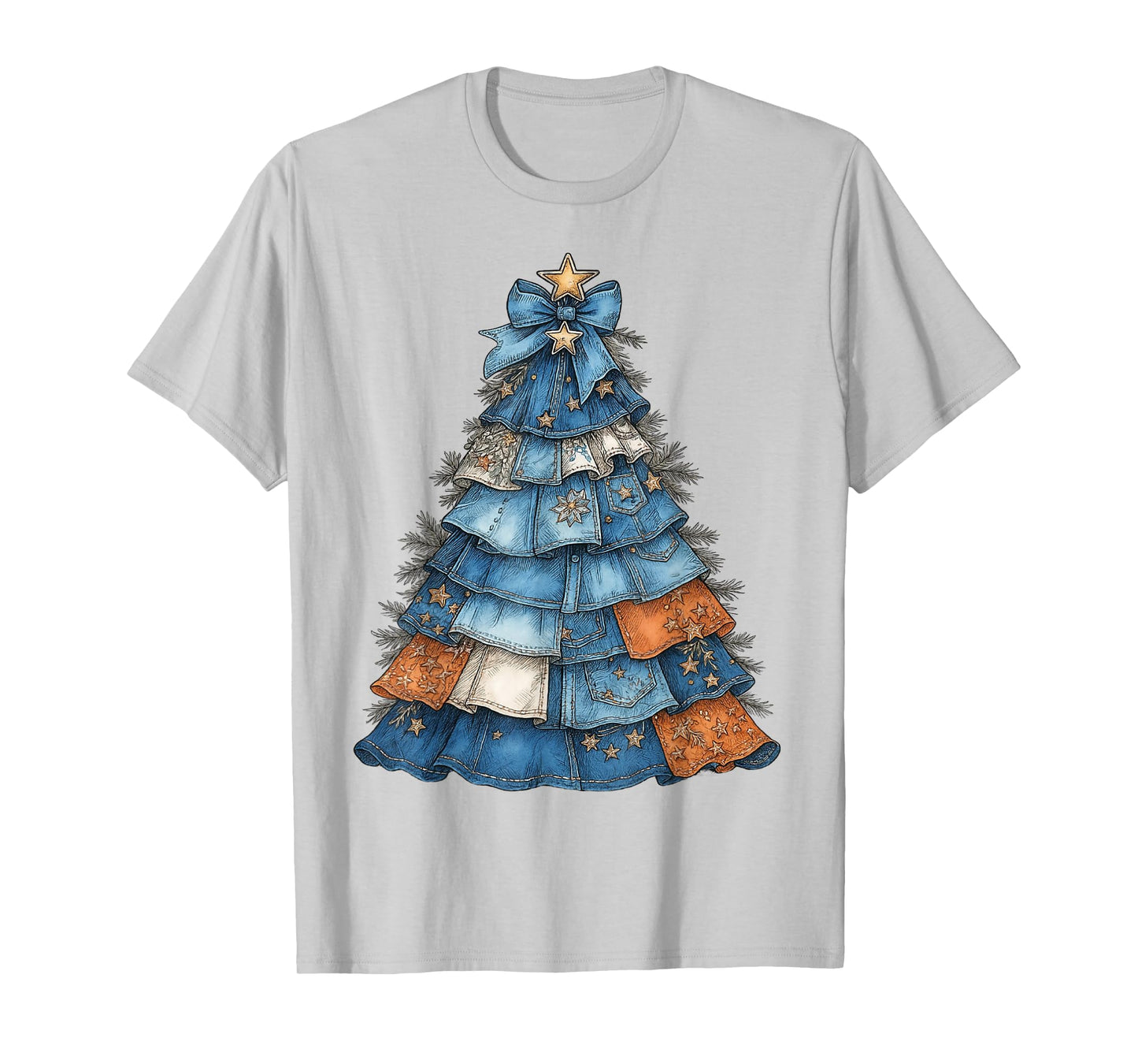 Denim Country Christmas Tree Star Rustic Country Western T-Shirt