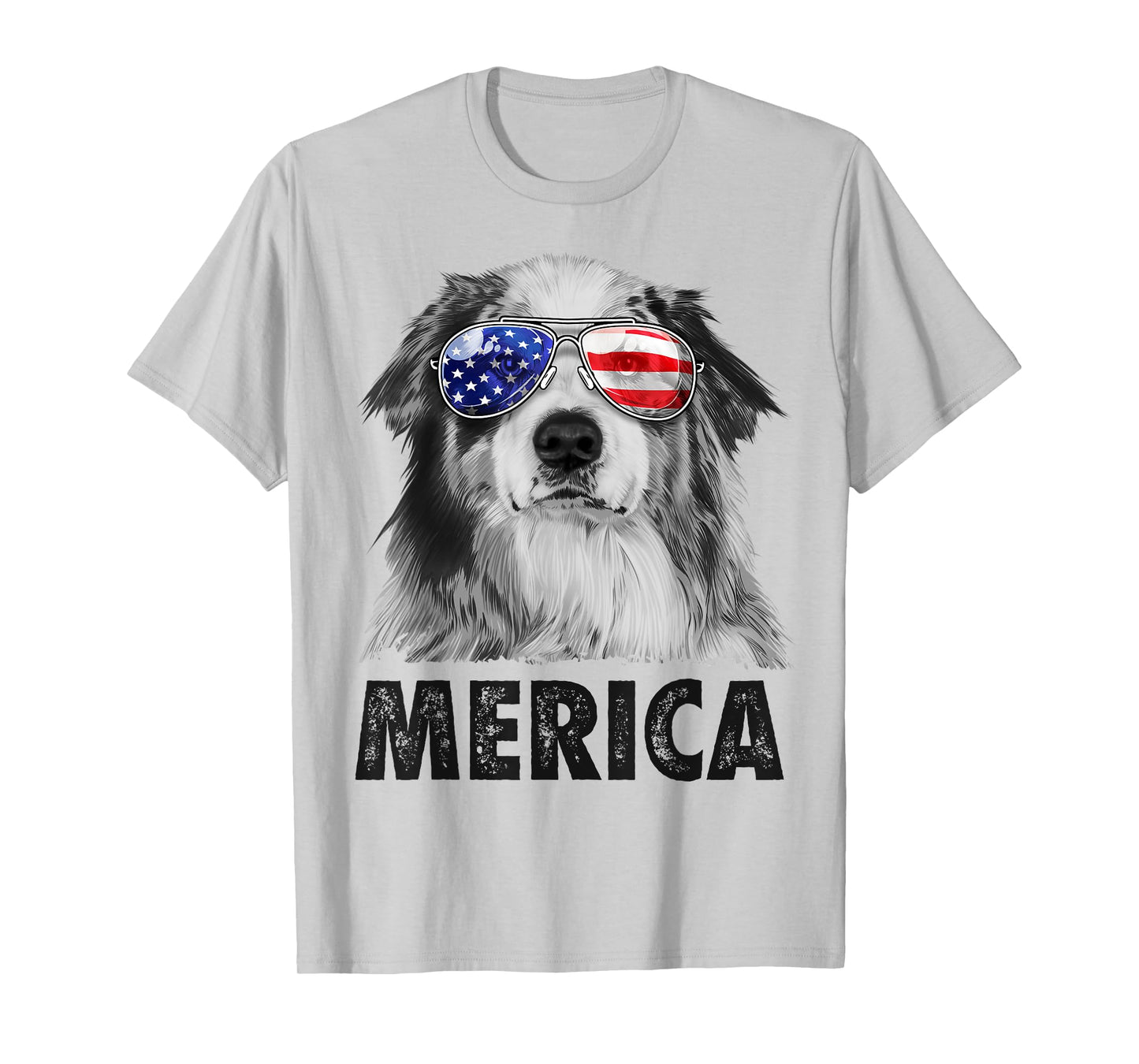 Aussie Australian Shepherd 4th of July Merica American Flag T-Shirt