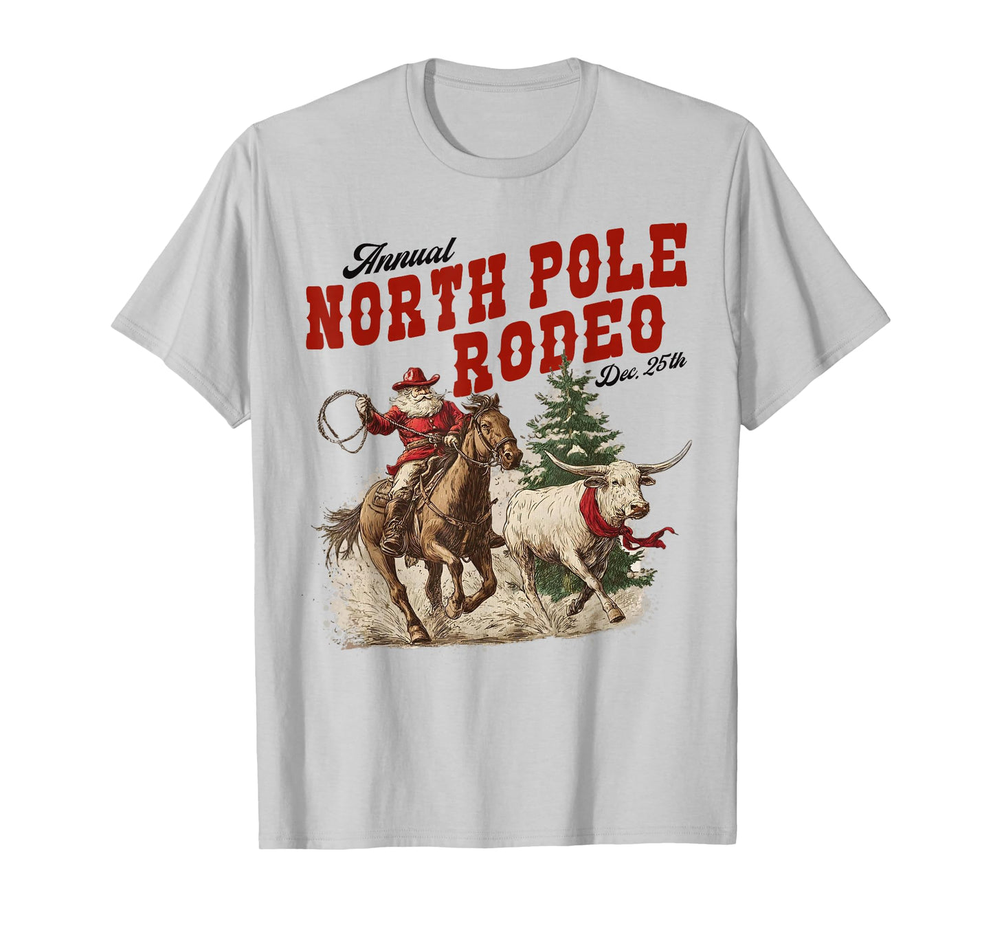 Retro Annual North Pole Rodeo Santa Western Cowboy Christmas T-Shirt