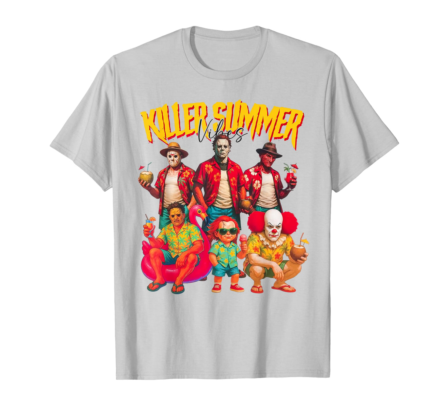 Killer Summer Vibes Beach Vacation Funny Horror Characters T-Shirt