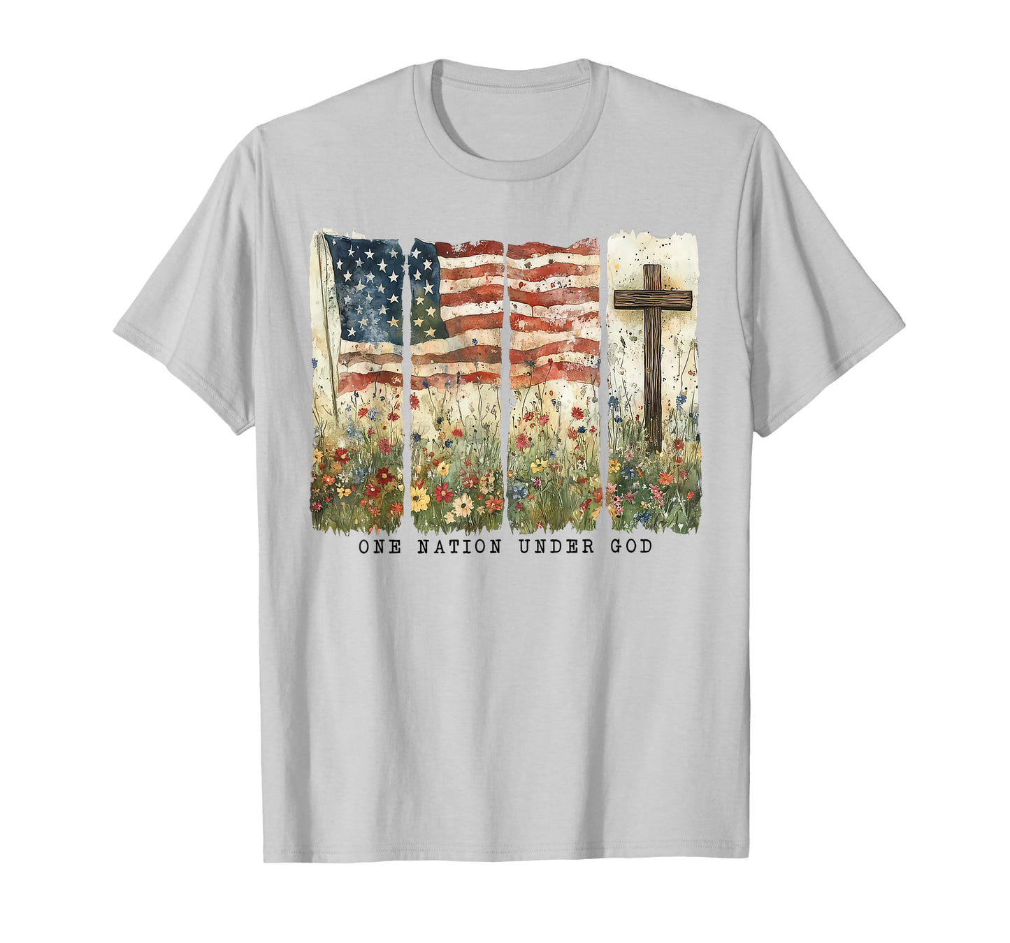 One Nation Under God Flag 4th Of July Patriotic Christian T-Shirt