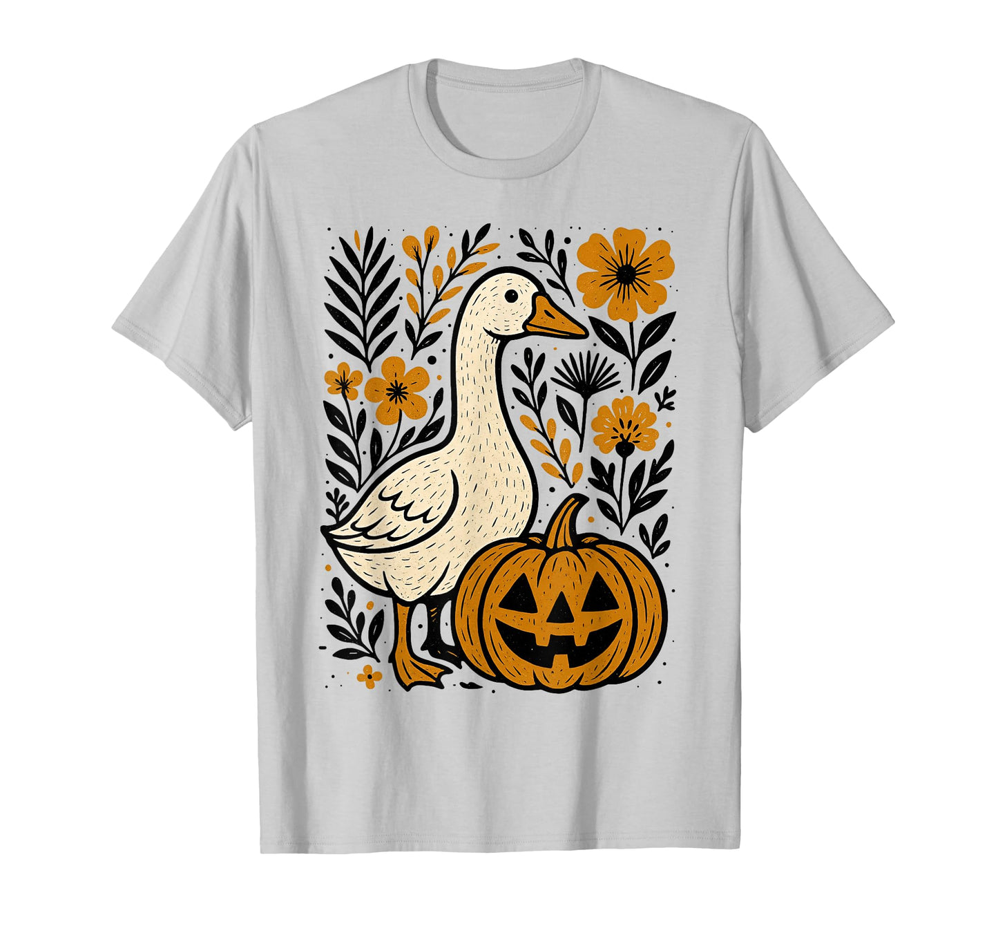 Vintage Floral Boho Silly Goose Pumpkin Cute Halloween Fall T-Shirt