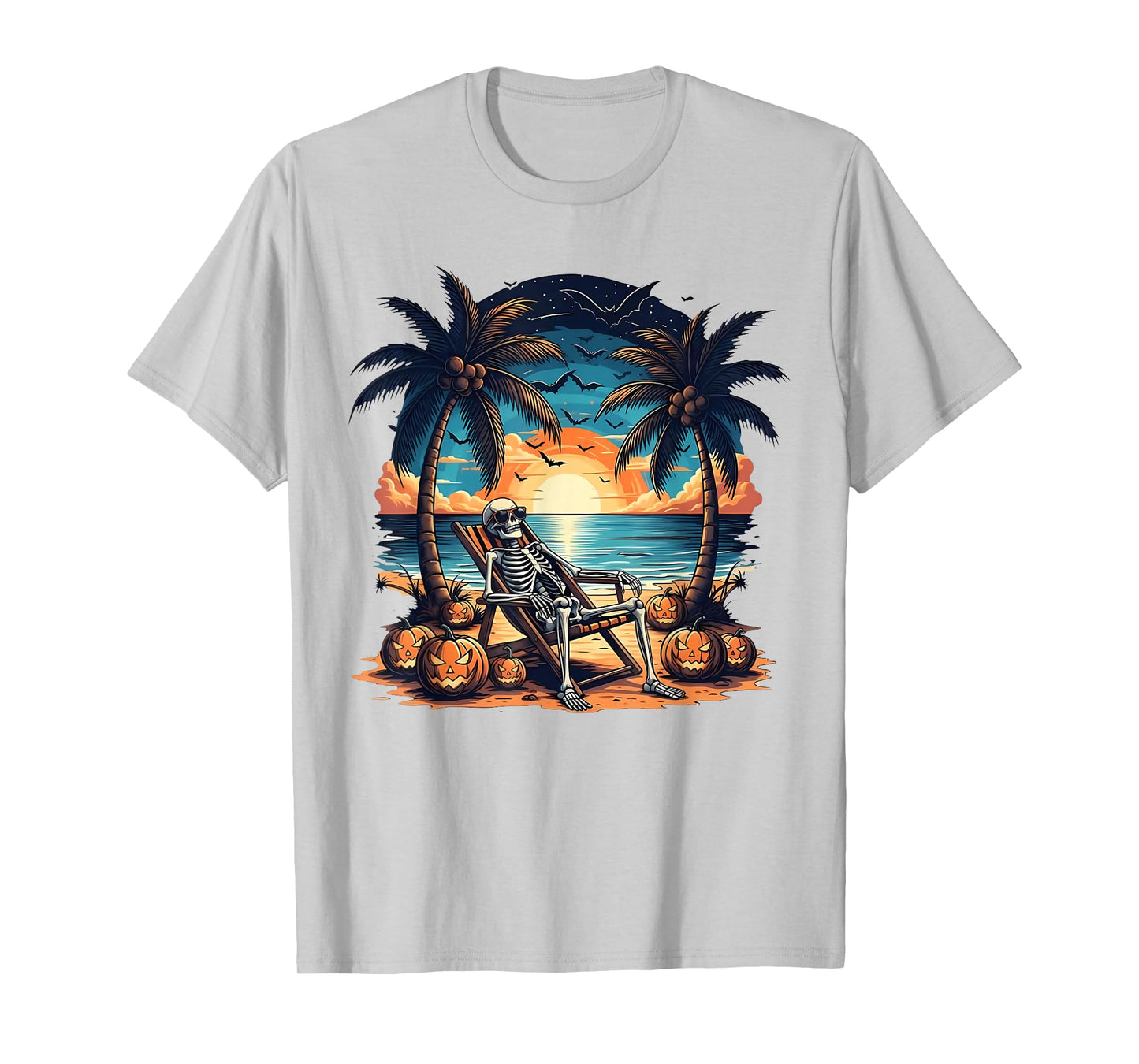Funny Summerween Skeleton Beach Party Halloween Vibes T-Shirt