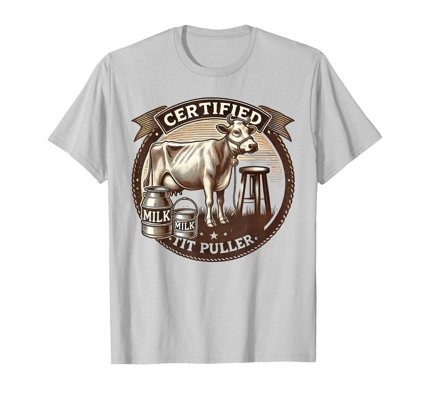 Certified Tit Puller Vintage Dairy Farmer Jersey Cow Humor T-Shirt