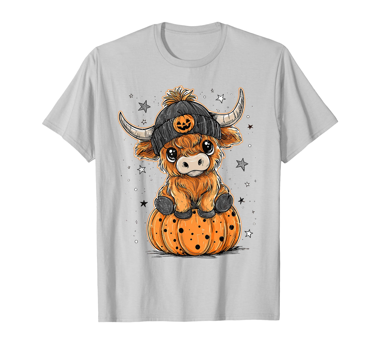 Cute Pumpkin Highland Cow Halloween Cow Lover Men Women Kids T-Shirt