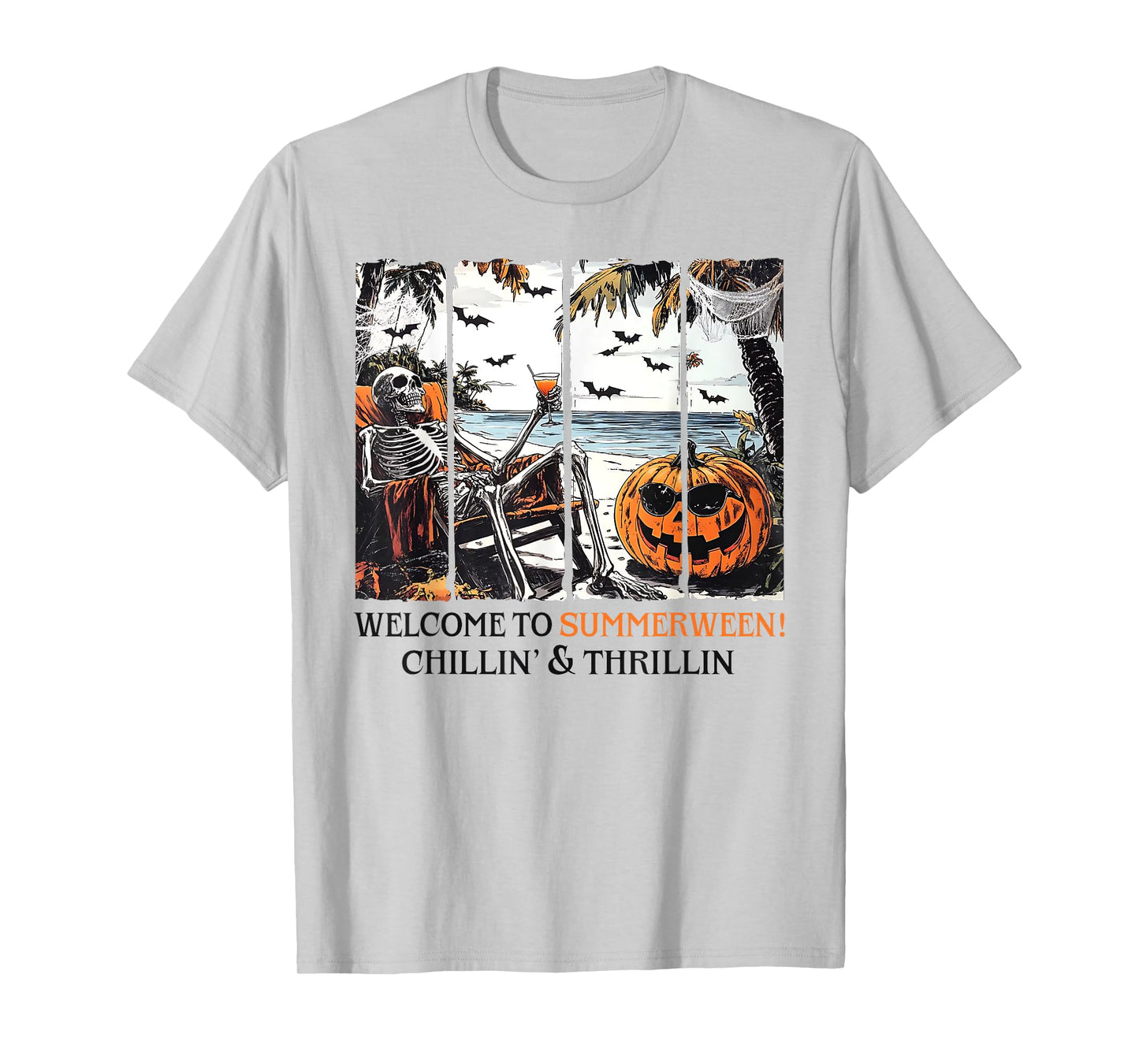 Summerween Skeleton Beach Party Halloween Summer Vibes Funny T-Shirt