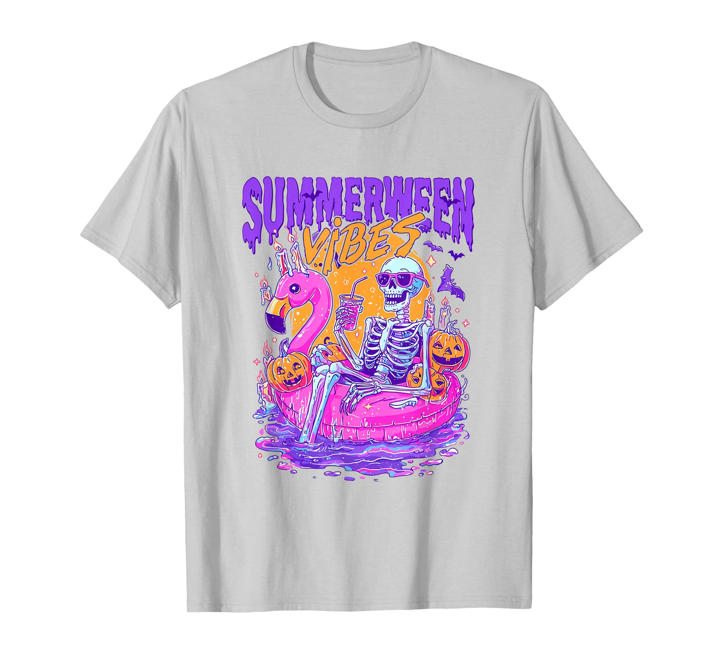 Summerween Skeleton Spooky Summer Beach Skelly Halloween T-Shirt