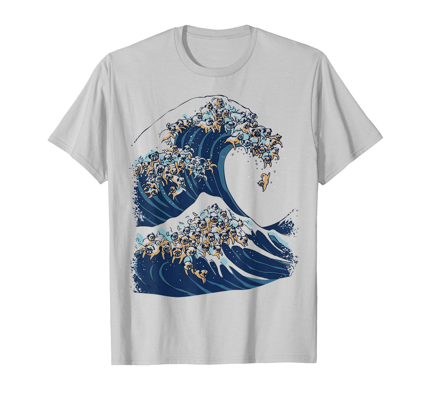 The Great Wave of Pugs Funny T- Shirt by Huebucket T-Shirt