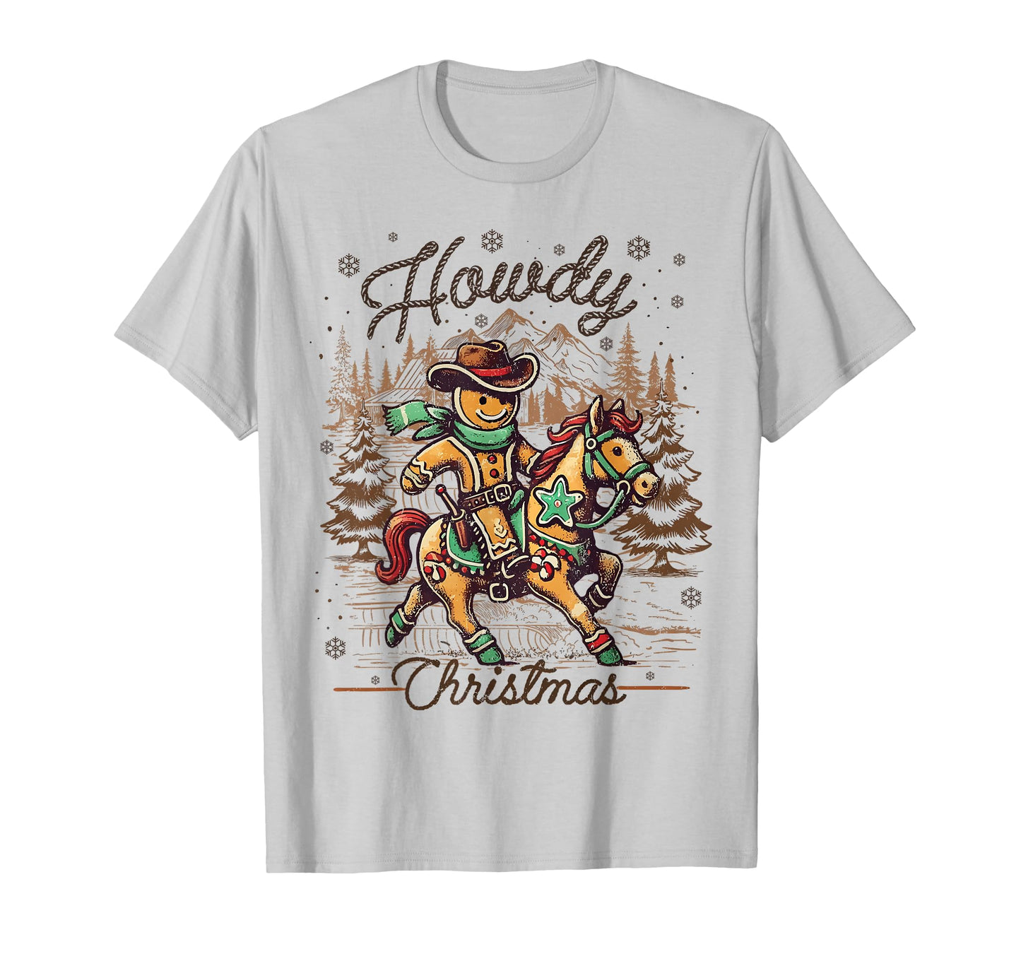 Howdy Christmas Gingerbread Cowboy Ride Horse Western Xmas T-Shirt