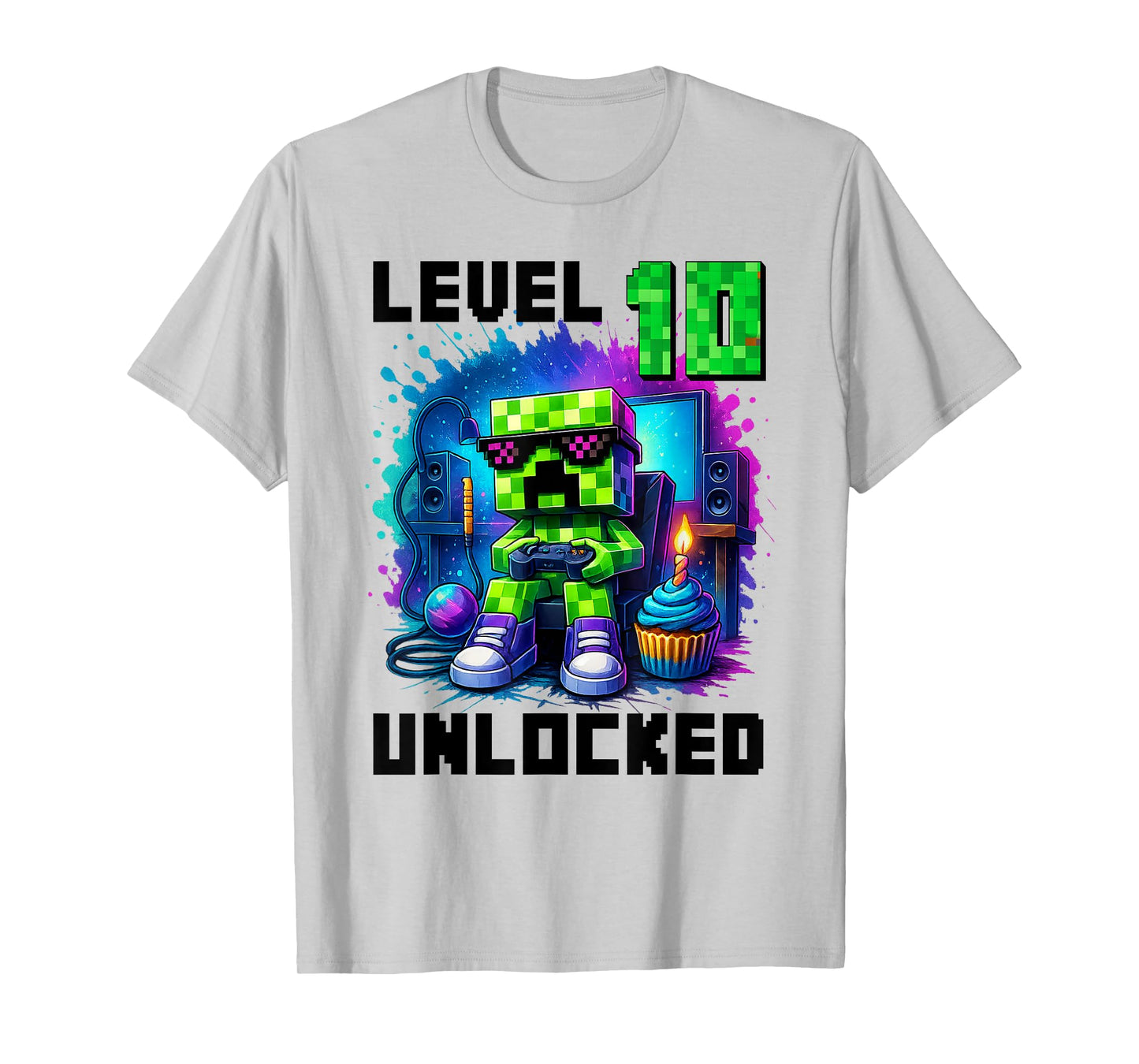 Level 10 Unlocked 10th Birthday Pixel Number Video Game T-Shirt