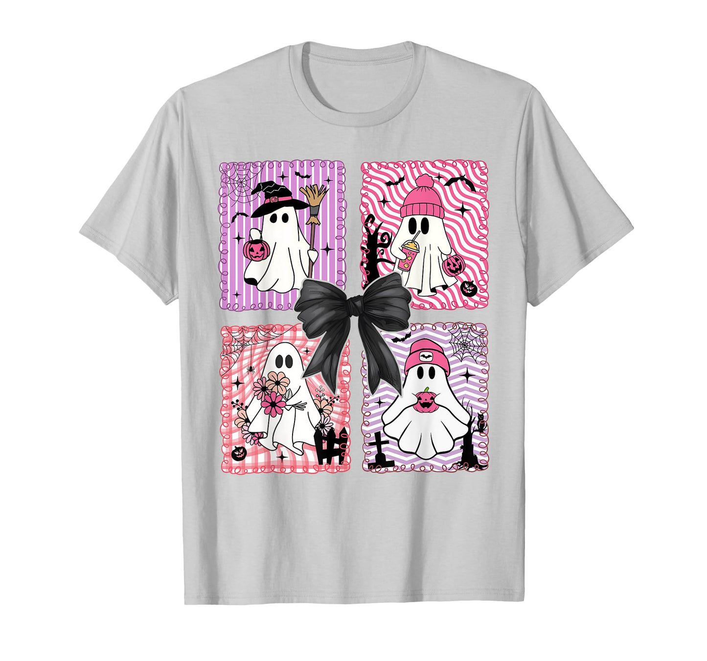 Halloween Ghost Coquette Bow Spooky Season Womens Girls T-Shirt
