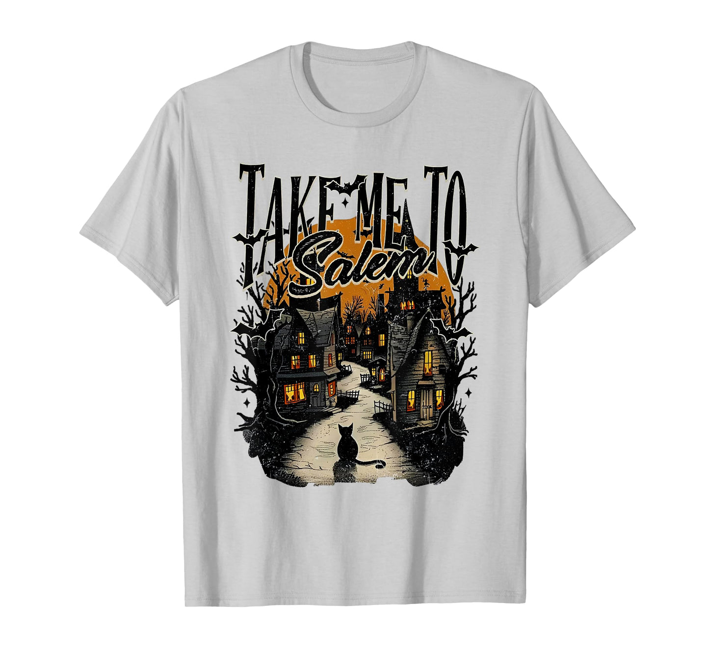 Take Me to Salem Black Cat Halloween Retro Vintage T-Shirt