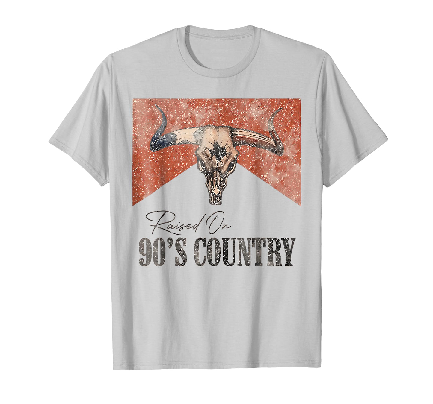 Vintage Western Bull Skull Raised On 90's Country Music T-Shirt