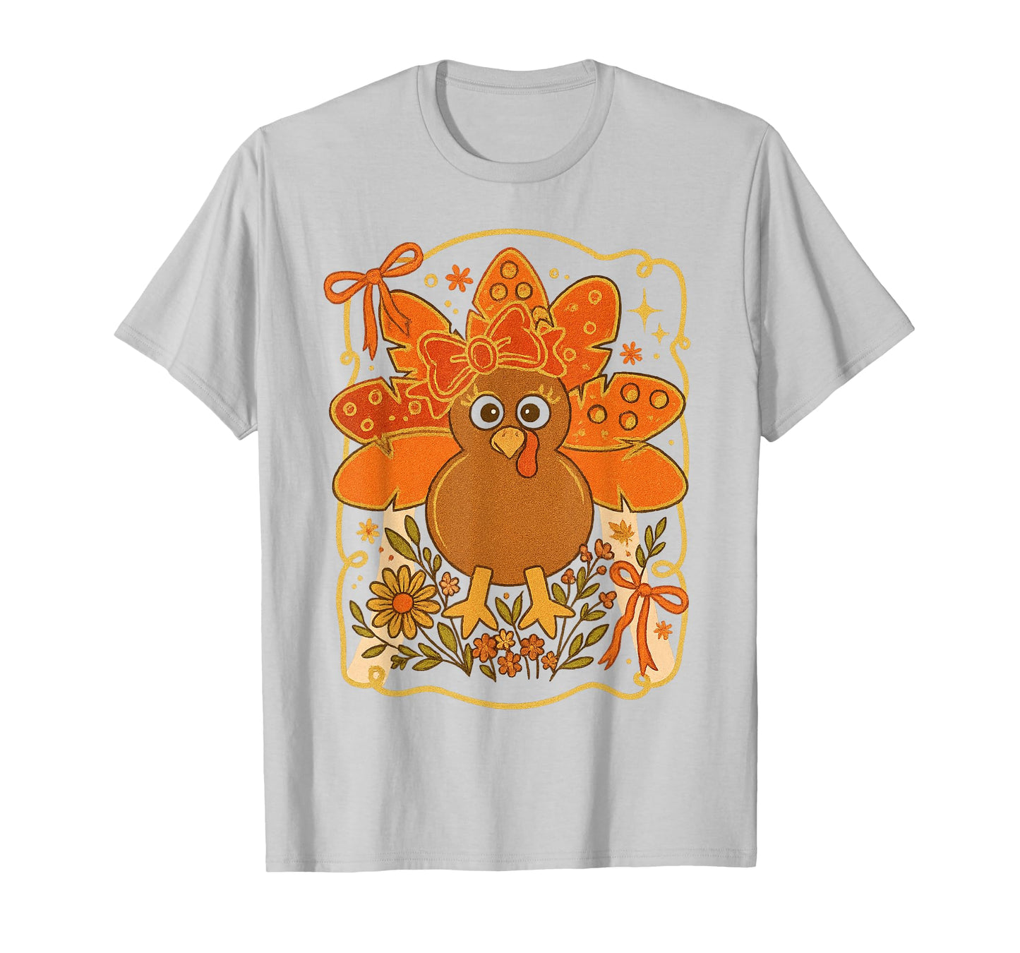 Preppy Turkey Thanksgiving Vintage Boho Floral Fall Vibes T-Shirt