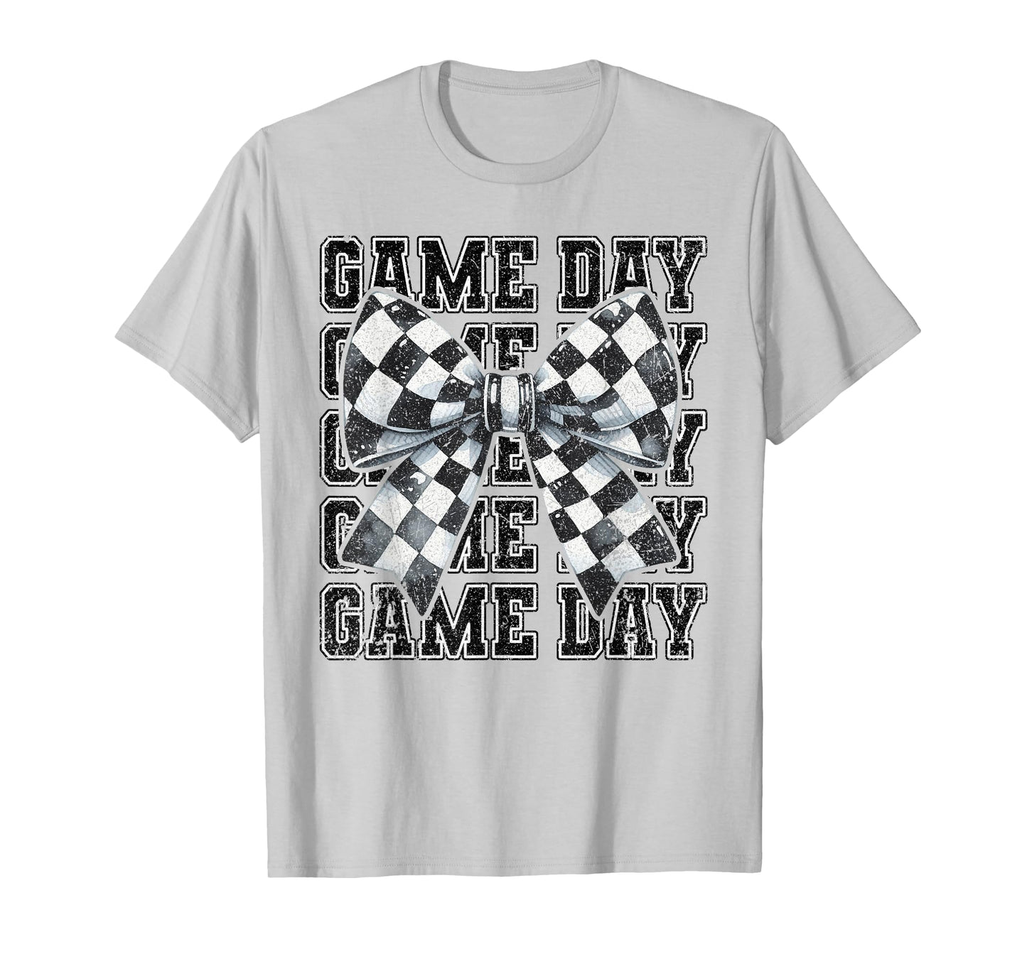 Retro Croquette Bow Black White Checkered Football Game Day T-Shirt