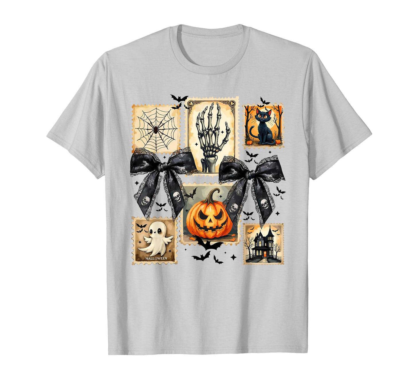 Spooky Season Coquette Bow Halloween Skeleton Jack O Lantern T-Shirt