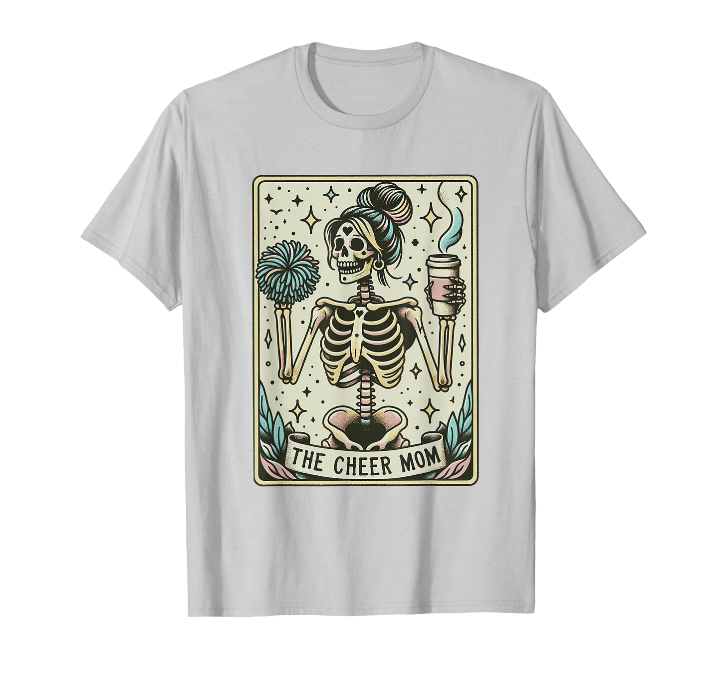 Skeleton Cheer Mom Tarot Card Vintage Funny Cheerleading T-Shirt