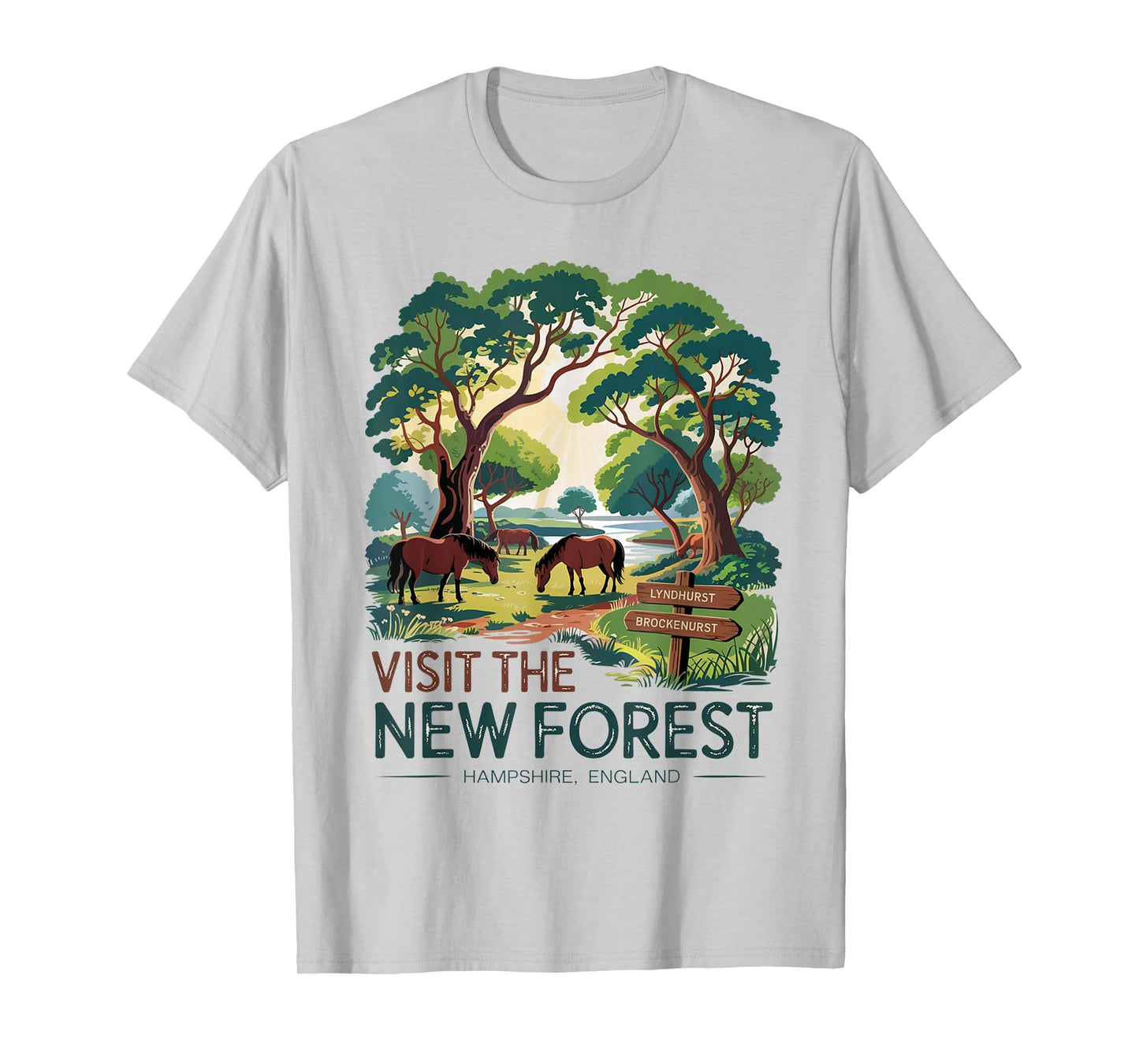 Visit the New Forest – Wild Ponies & Woodlands Scenic Design T-Shirt
