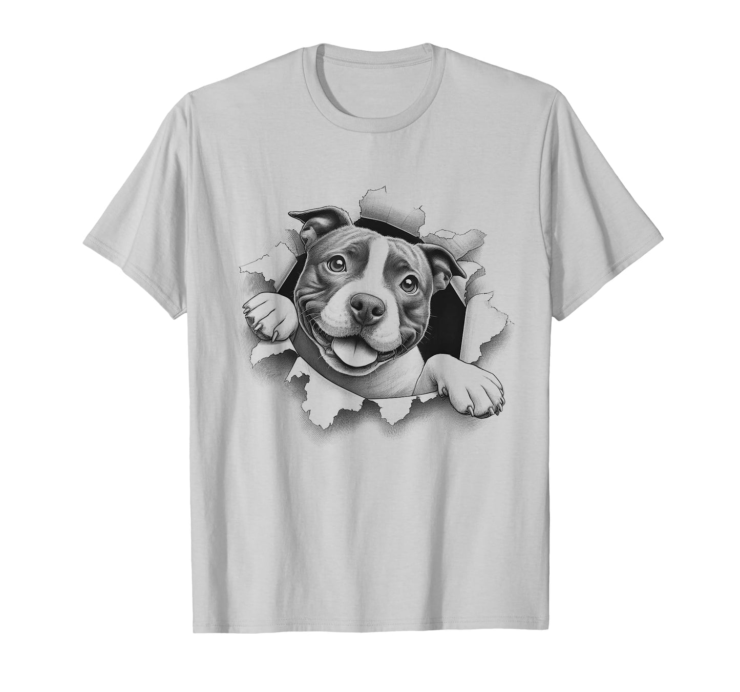 Funny Staffordshire Bull Terrier Peeking Staffy Dog Design T-Shirt