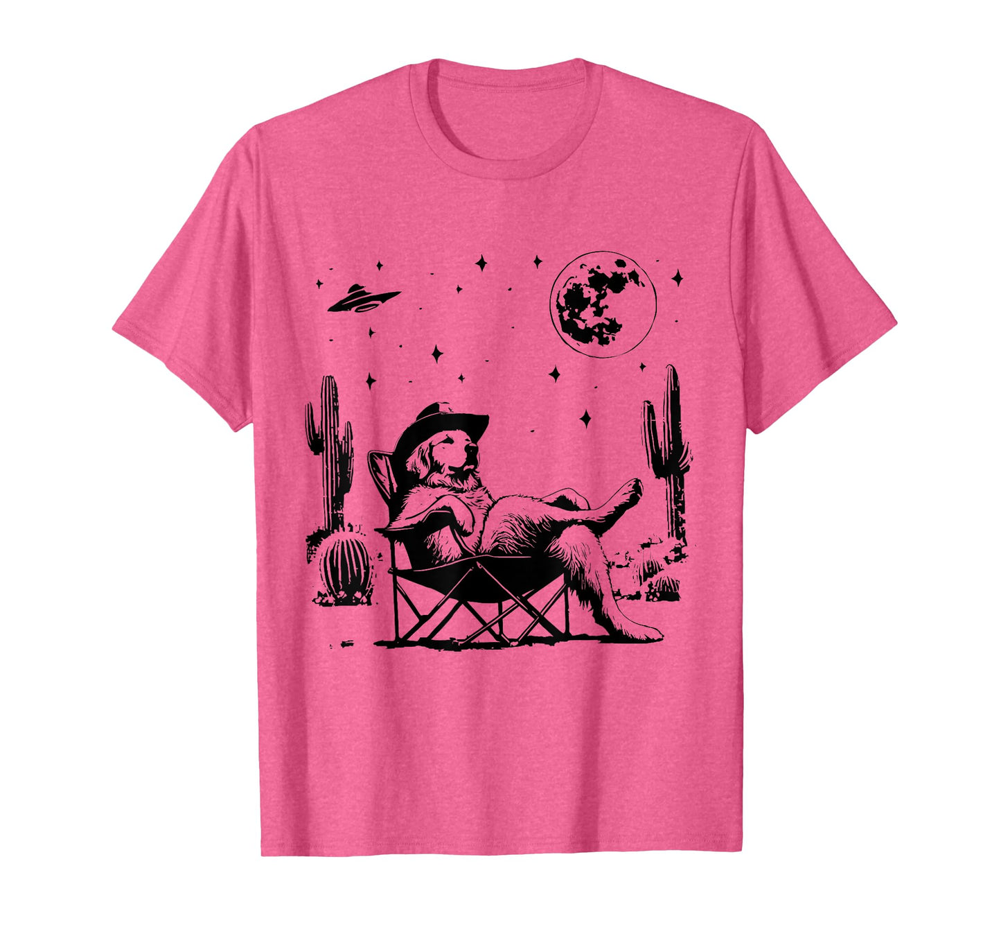 Funny Cowboy Golden Retriever Relaxing On Camping Chair Dog T-Shirt