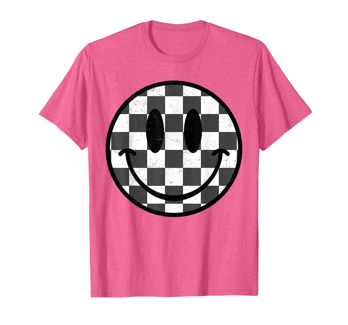 Happy Face Black Checkered Smile Face Preppy Aesthetic T-Shirt