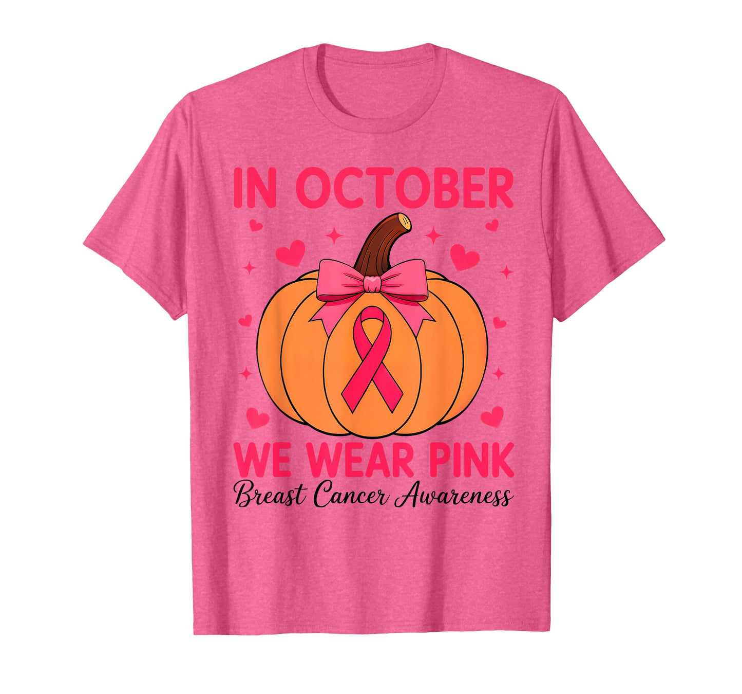 In October We Wear Pink Pumpkin Halloween Breast Cancer T-Shirt