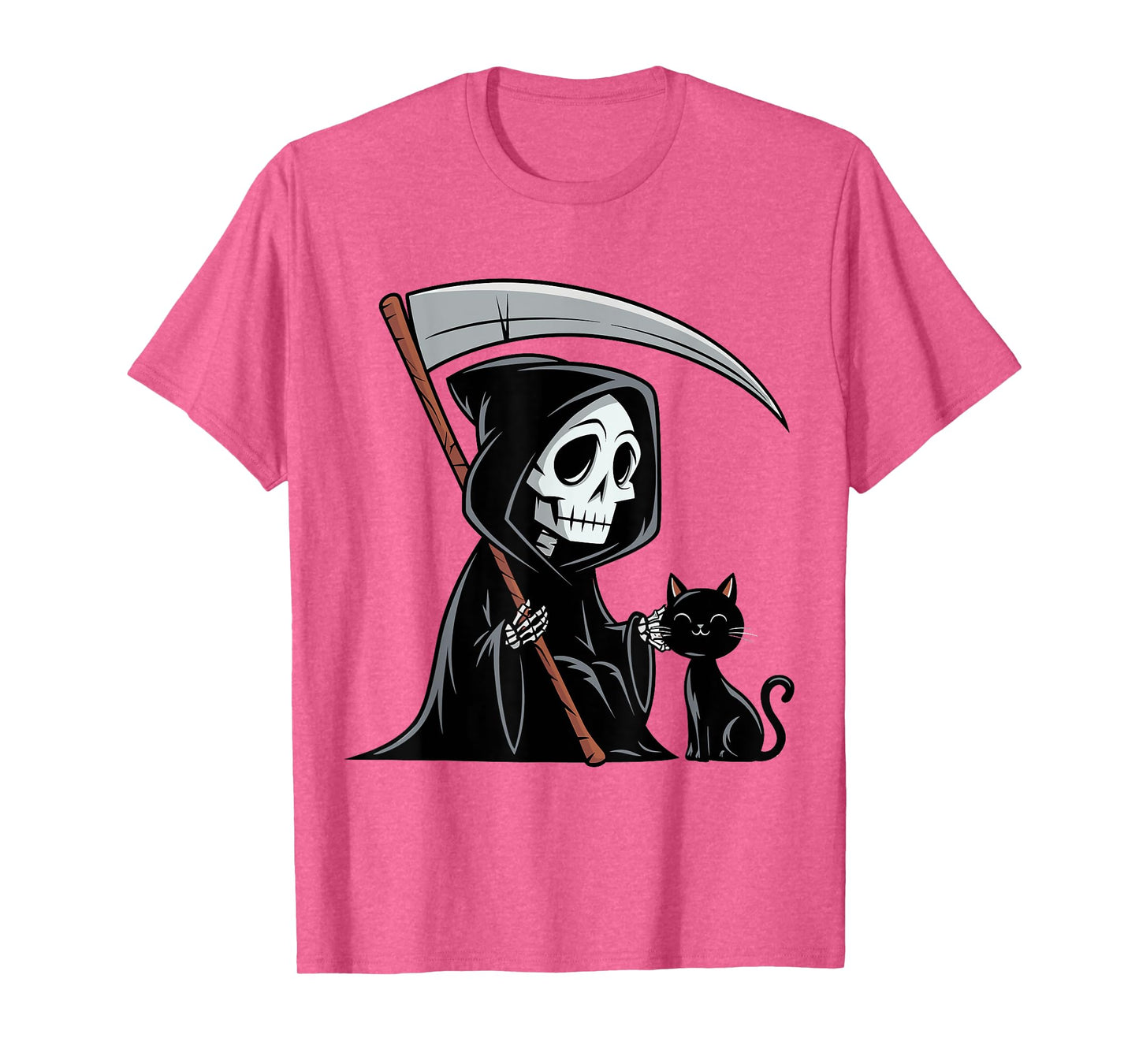 Funny Grim Reaper Black Cat Lovers Spooky Halloween Cats Men Women T-Shirt