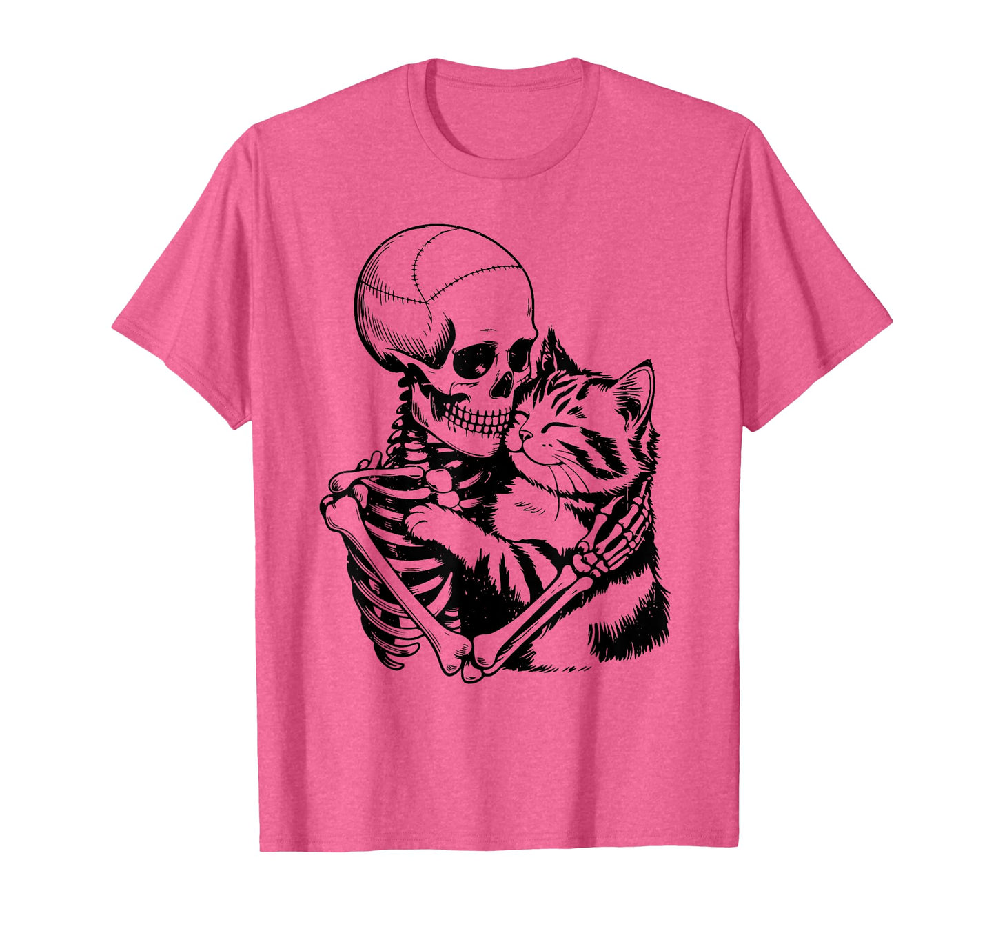 Skeleton Hugging Tabby Cat Halloween Mom Daddy Funny Vintage T-Shirt