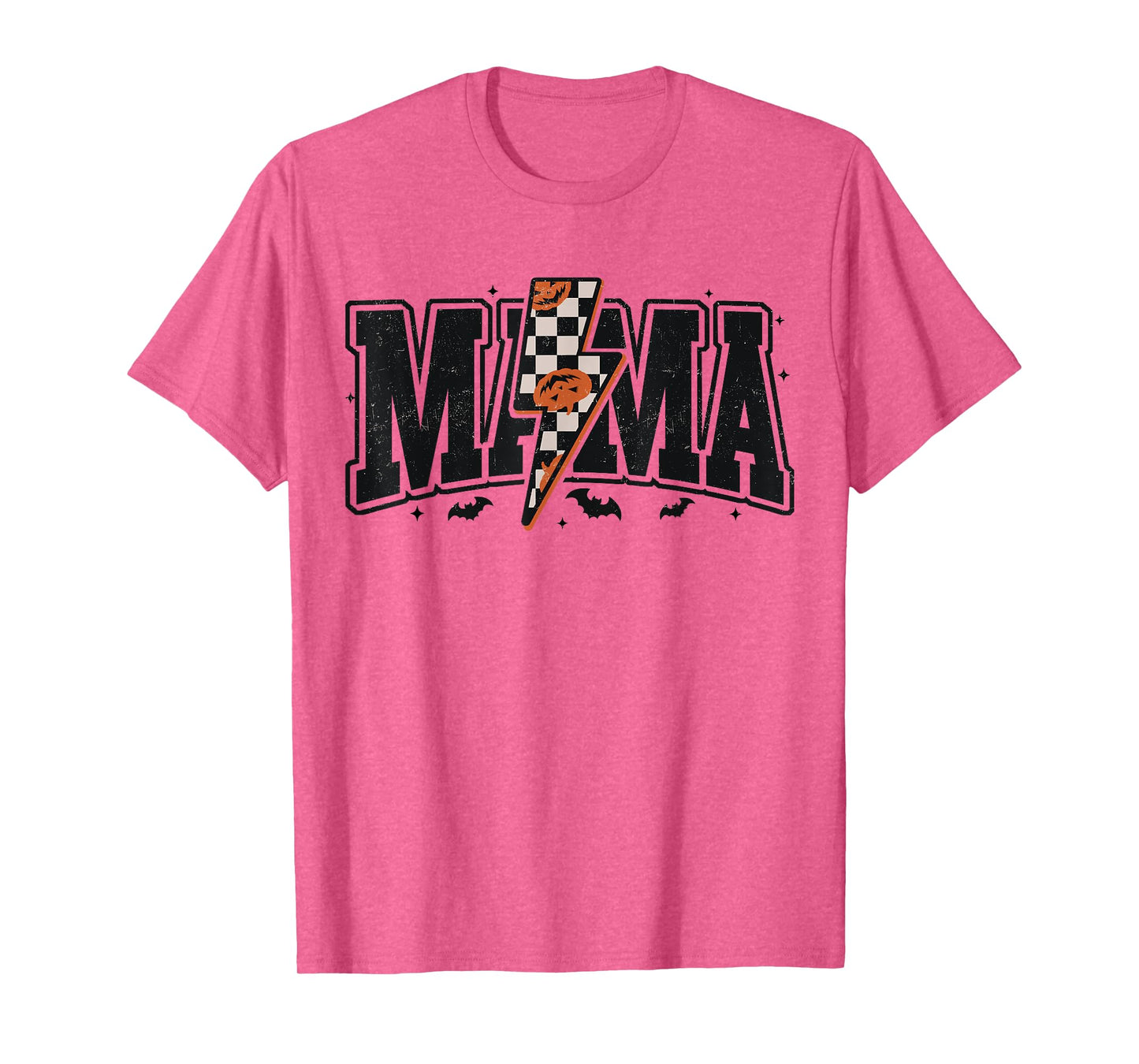 Halloween Checkered Spooky Mama Bat Trending Lightning Bolt T-Shirt
