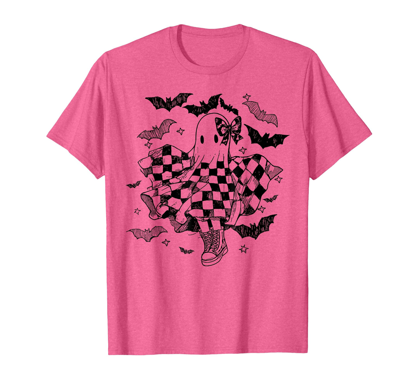 Checkered Ghost Coquette Dance Bow Bats Dancing Halloween T-Shirt