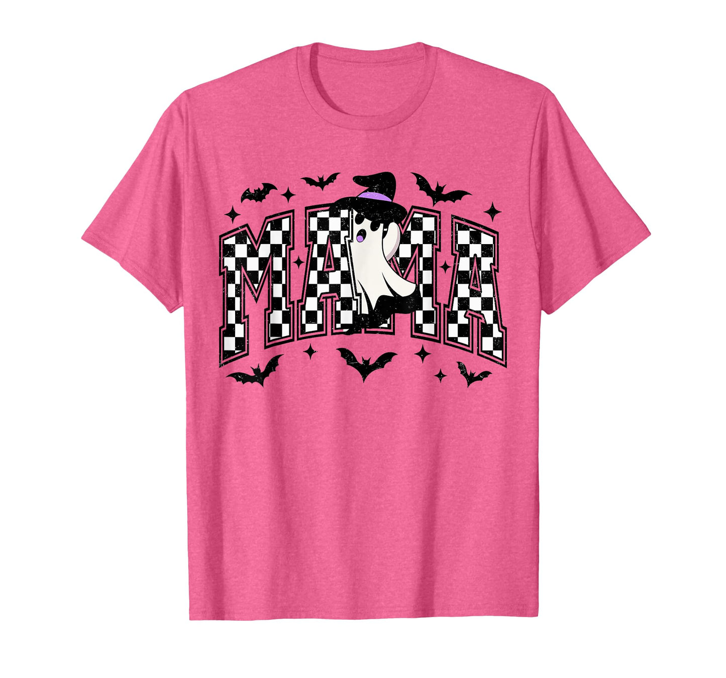Funny Retro Halloween Mama Checkered Ghost Hat Men Women T-Shirt