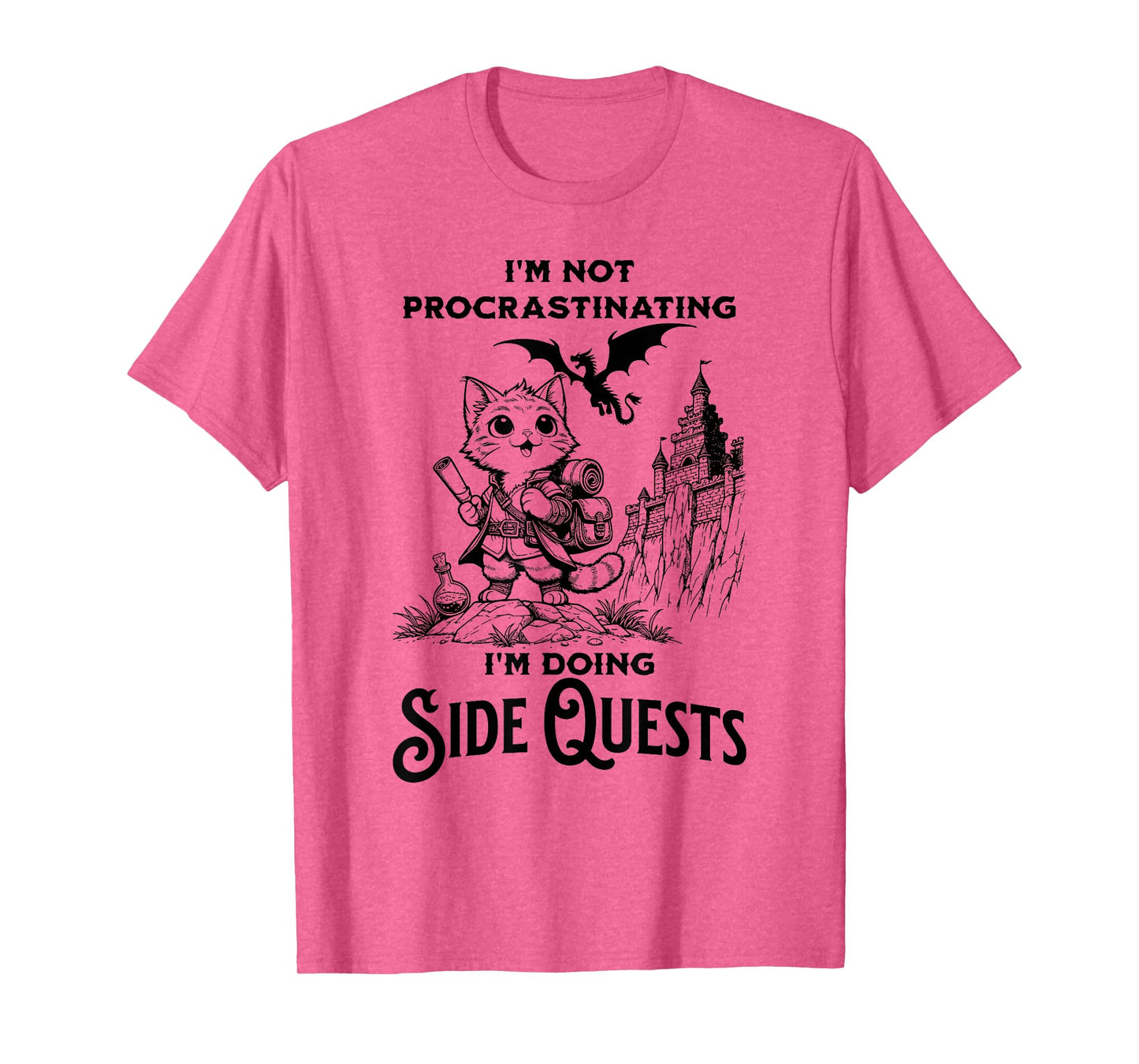 I'm Not Procrastinating I'm Doing Side Quests RPG Gamer Cat Men Women Kids T-Shirt
