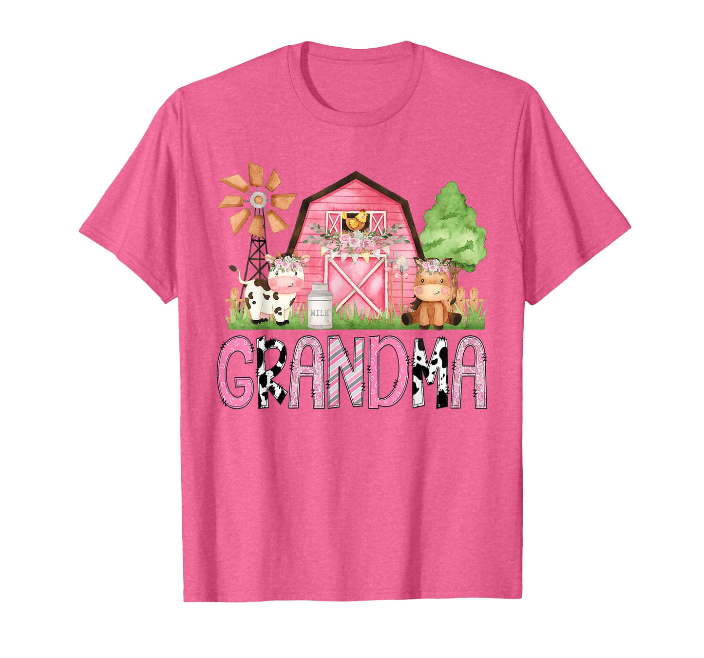 Grandma Pink Farm Animal Birthday Kids Matching Family T-Shirt