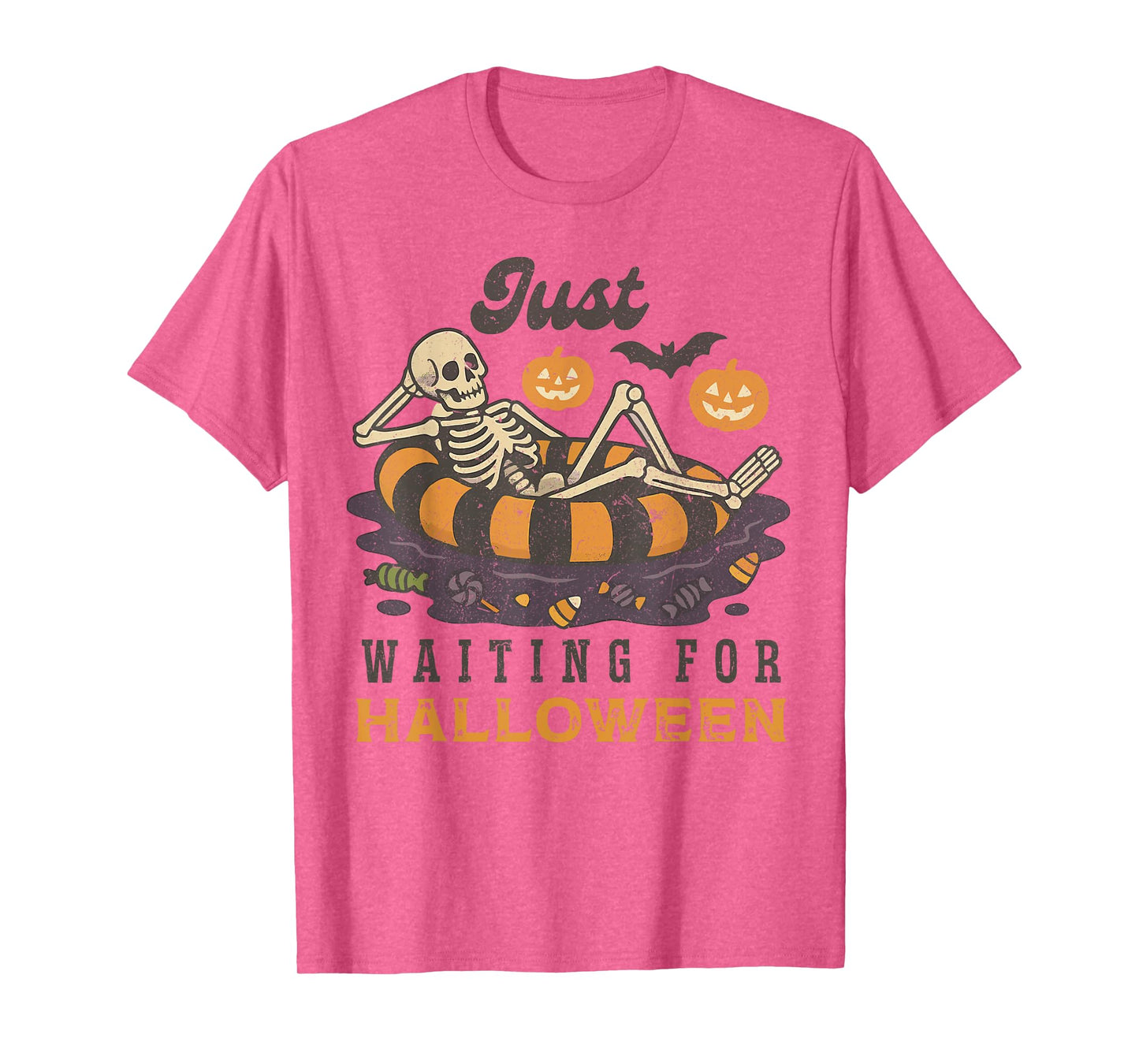 Just Waiting for Halloween Funny Skeleton Spooky Summerween T-Shirt