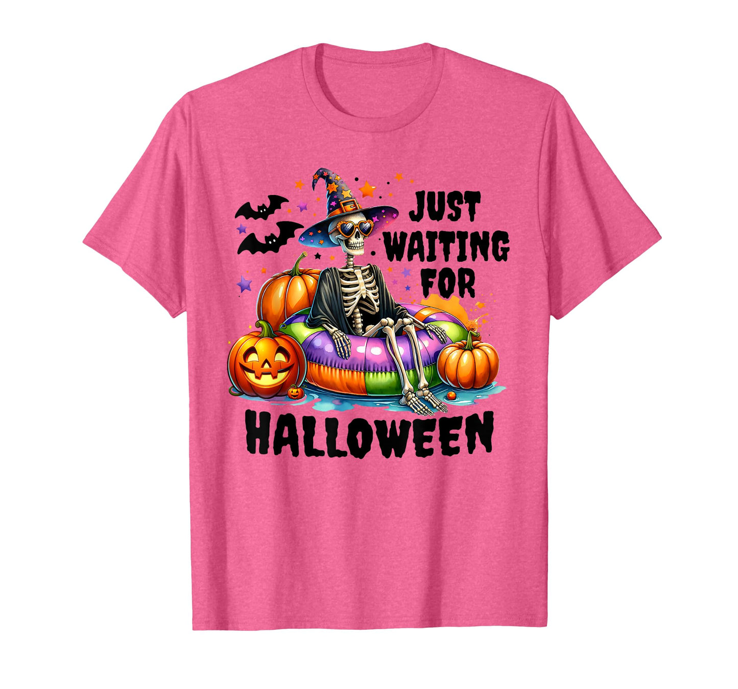 Just Waiting for Halloween Funny Skeleton Spooky Summerween T-Shirt