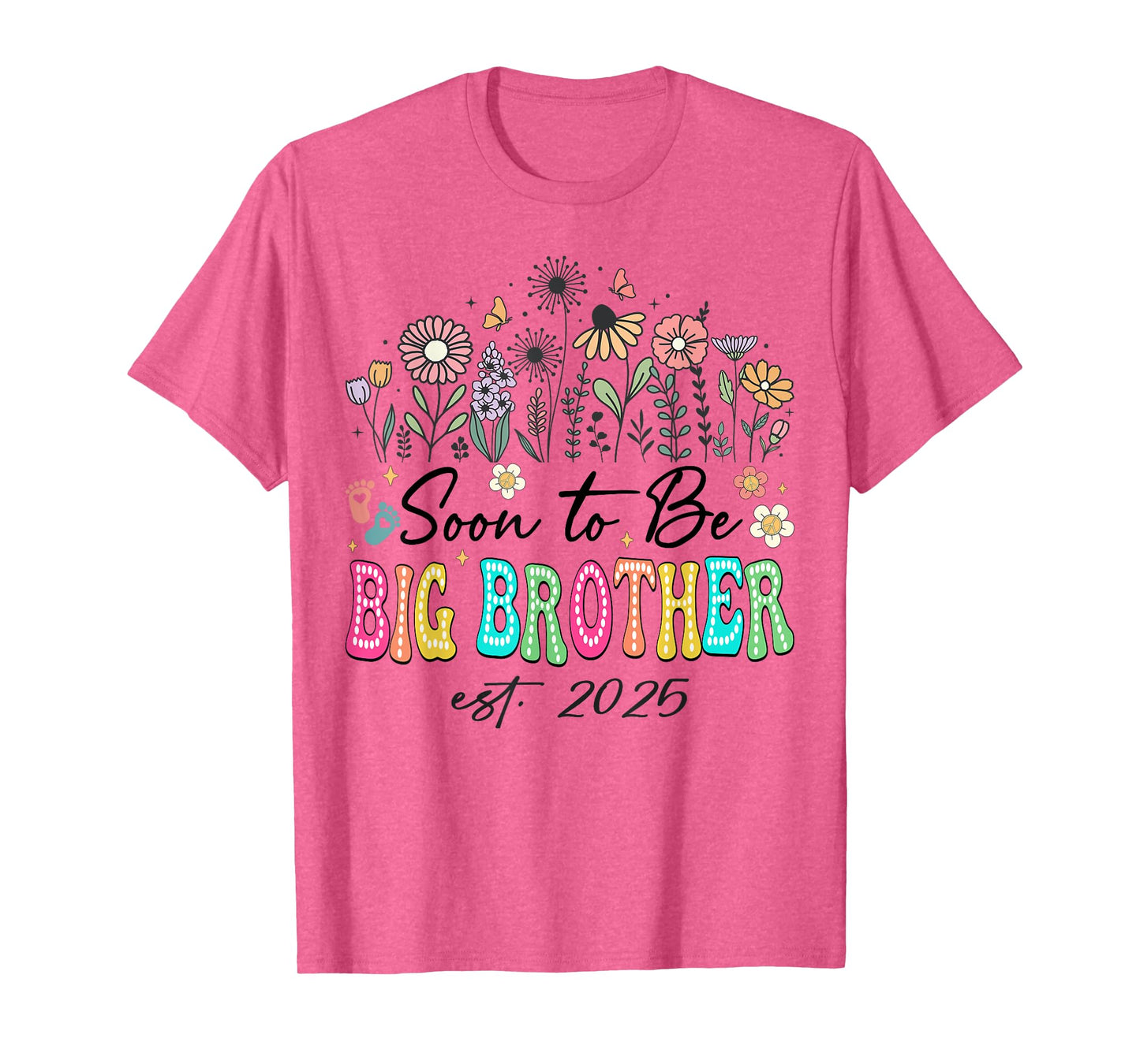 Soon To Be Big Brother Est. 2025 Floral Wildflower Hippie T-Shirt