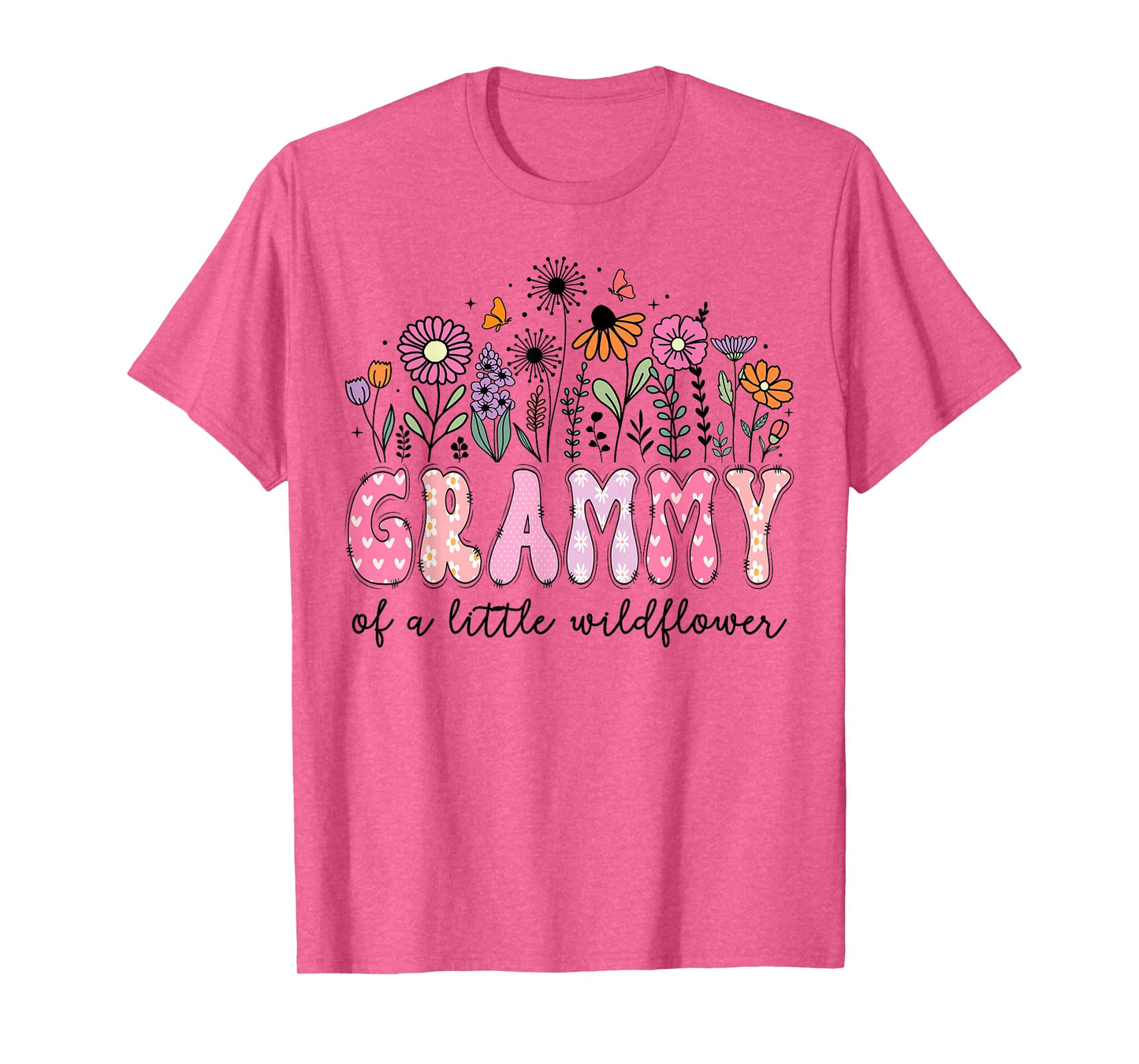 Grammy Of The Little Wildflower Pink Floral Birthday Girl T-Shirt