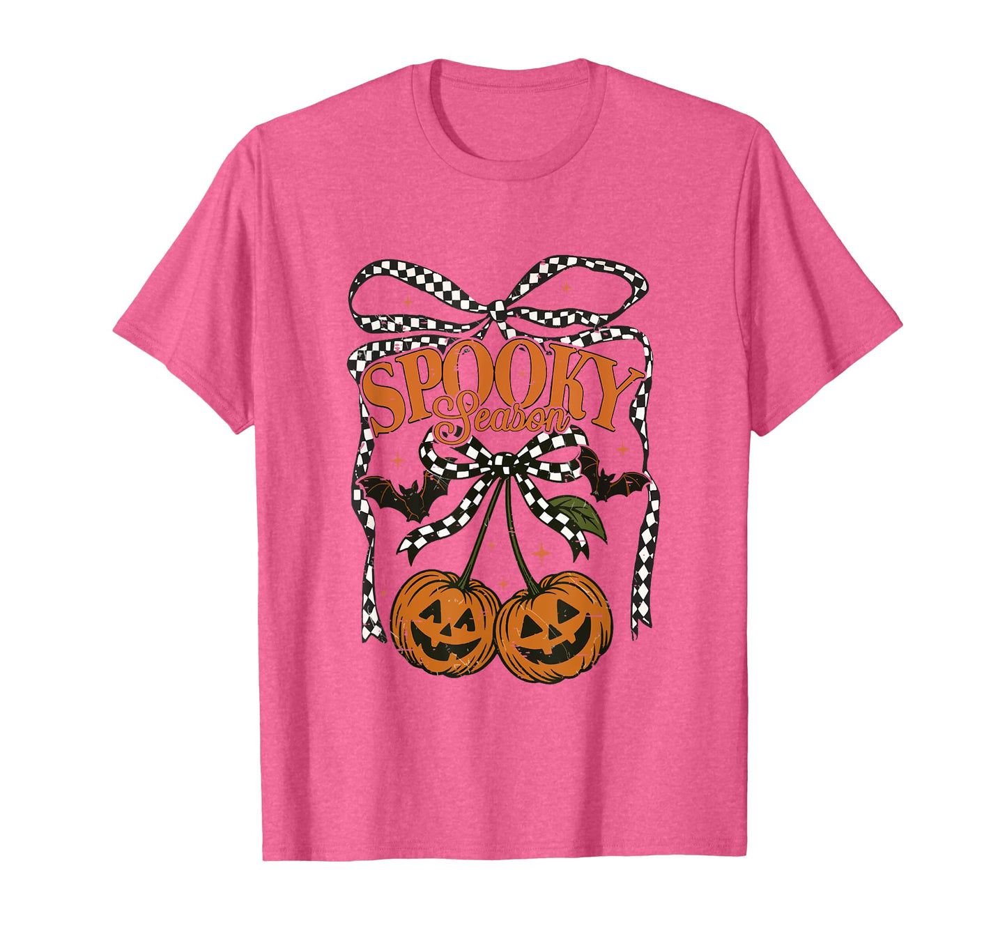Spooky Season Checkered Bow Pumpkin Cherries Fall Autumn T-Shirt