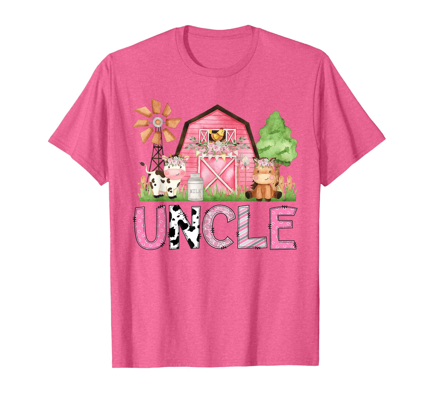 Uncle Pink Farm Animal Birthday Kids Matching Family T-Shirt