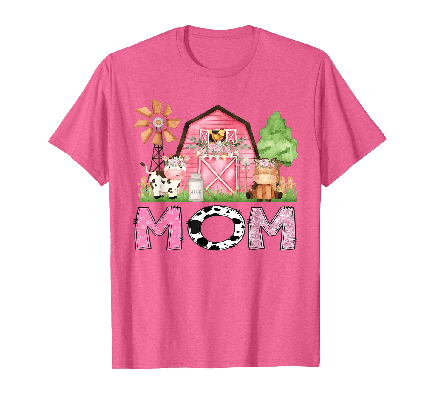 Mom Pink Farm Animal Birthday Kids Matching Family T-Shirt