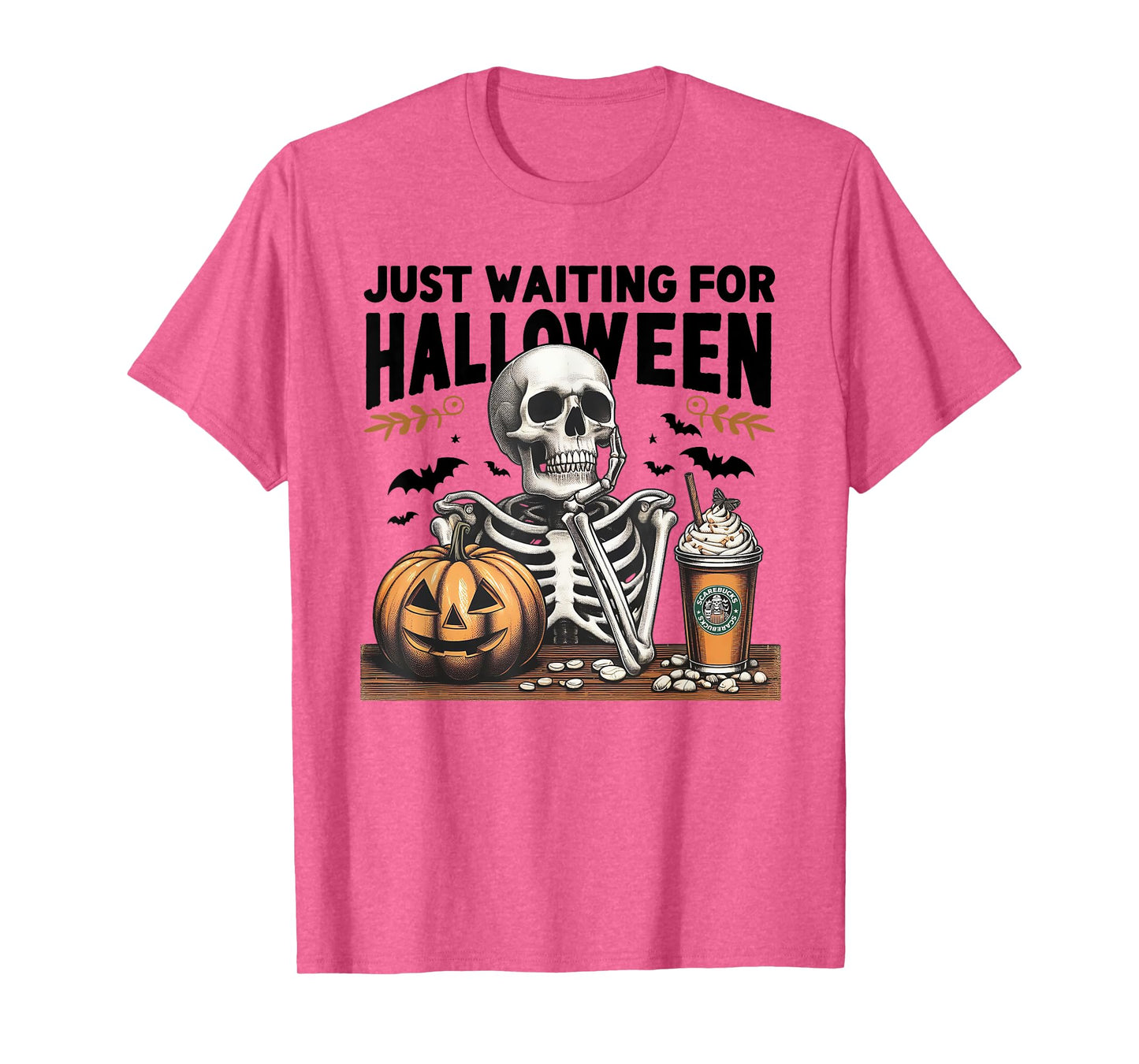 Just Waiting For Halloween Skeleton Ice Coffee Pumpkin T-Shirt