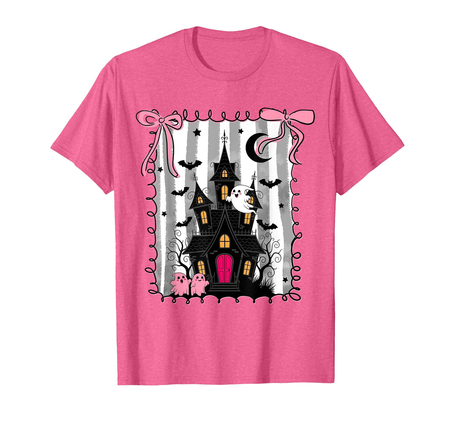 Scary Halloween House Coquette Bow Boo Ghost Spooky Season T-Shirt