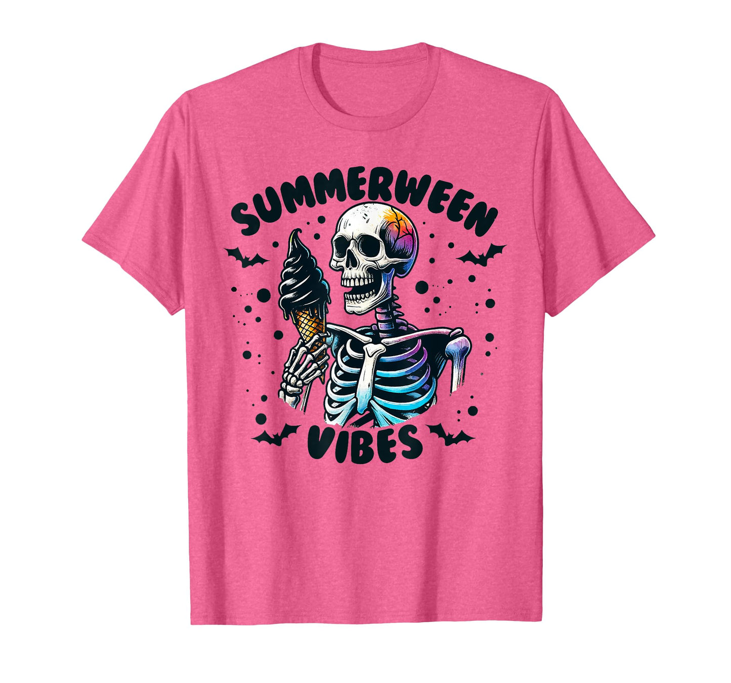 Summerween Vibes Skeleton Ice Cream Summer Vacation Funny T-Shirt