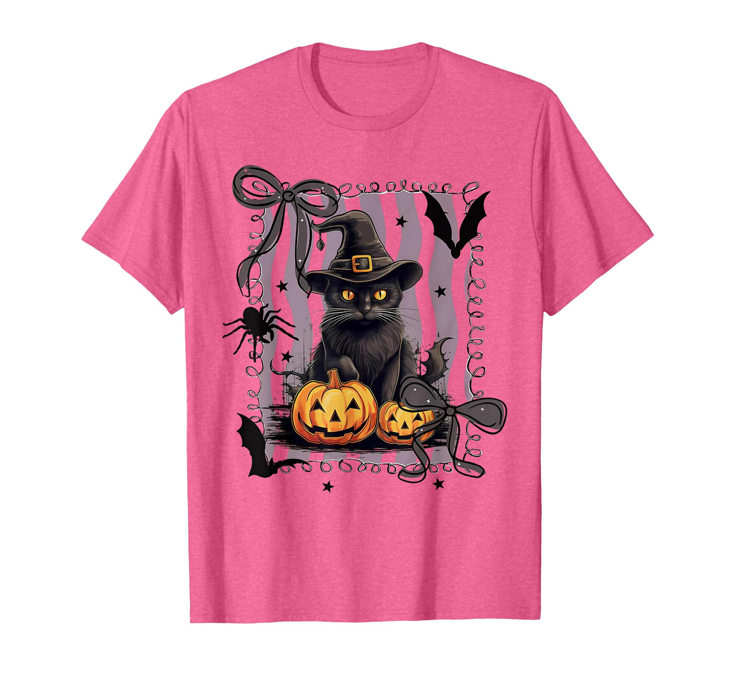 Spooky Witch Black Cat Halloween Coquette Bow Jack O Lantern Men Women Kids T-Shirt