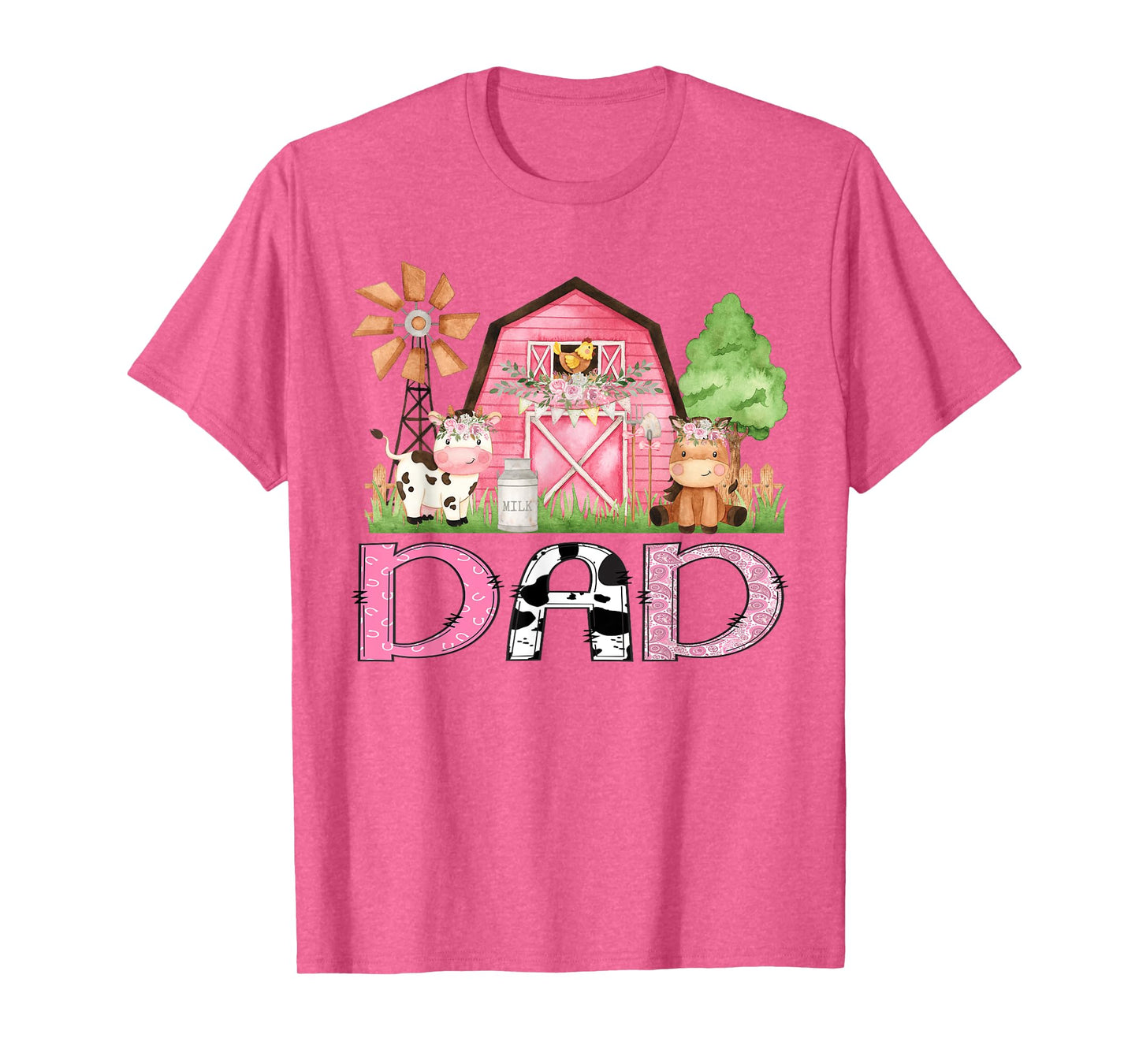 Dad Pink Farm Animal Birthday Kids Matching Family T-Shirt