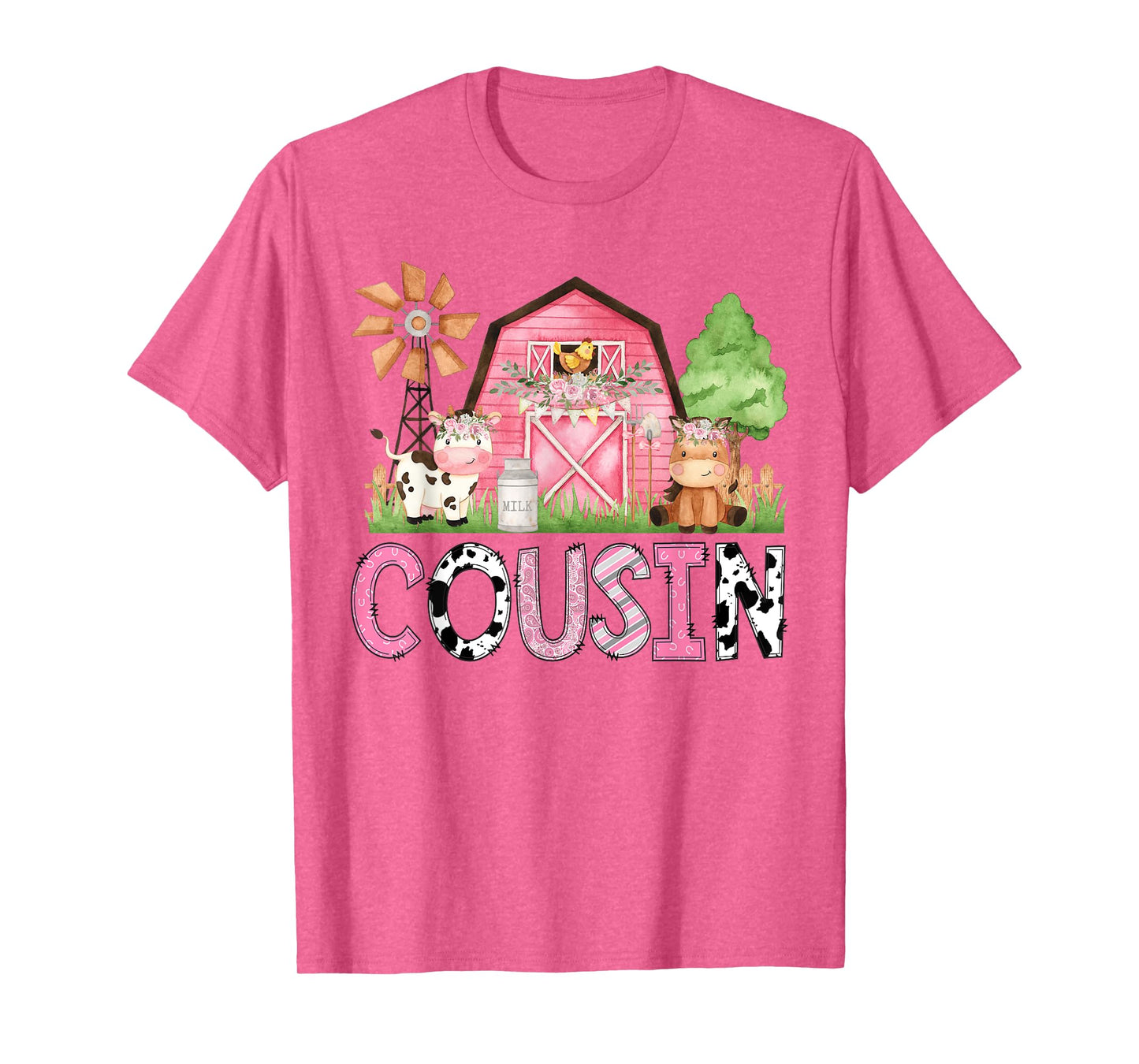 Cousin Pink Farm Animal Birthday Kids Matching Family T-Shirt