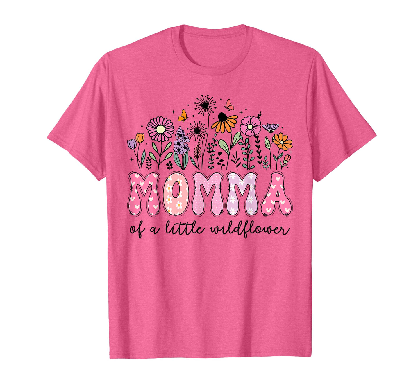 Momma Of The Little Wildflower Pink Floral Birthday Girl T-Shirt