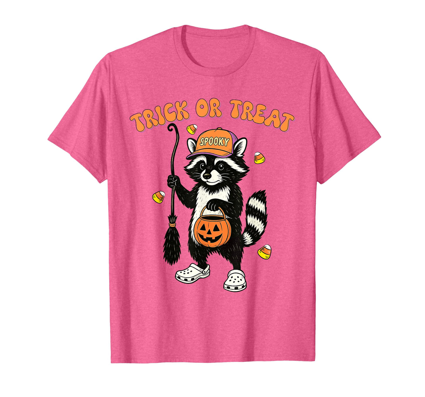 Retro Trick or Spooky Treat Halloween Raccoon Pumpkin Bucket T-Shirt