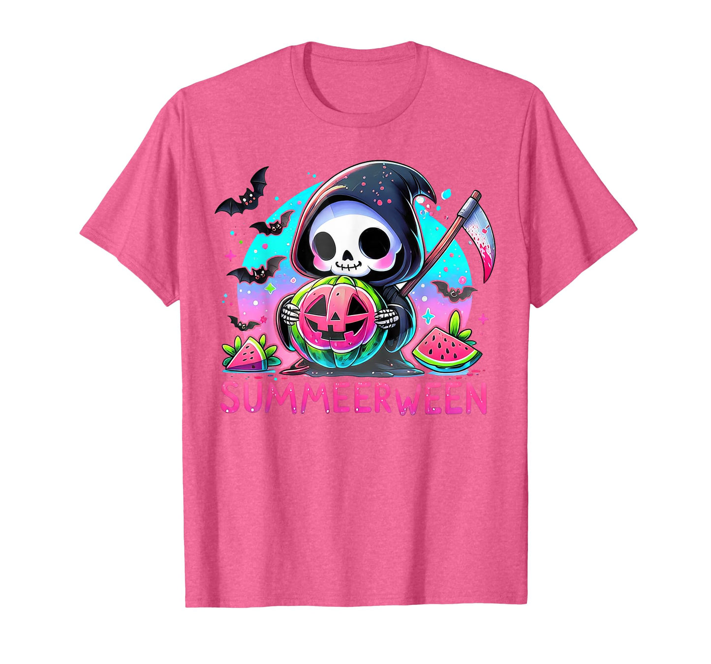 Happy Summerween Grim Reaper Watermelon Summer Halloween T-Shirt